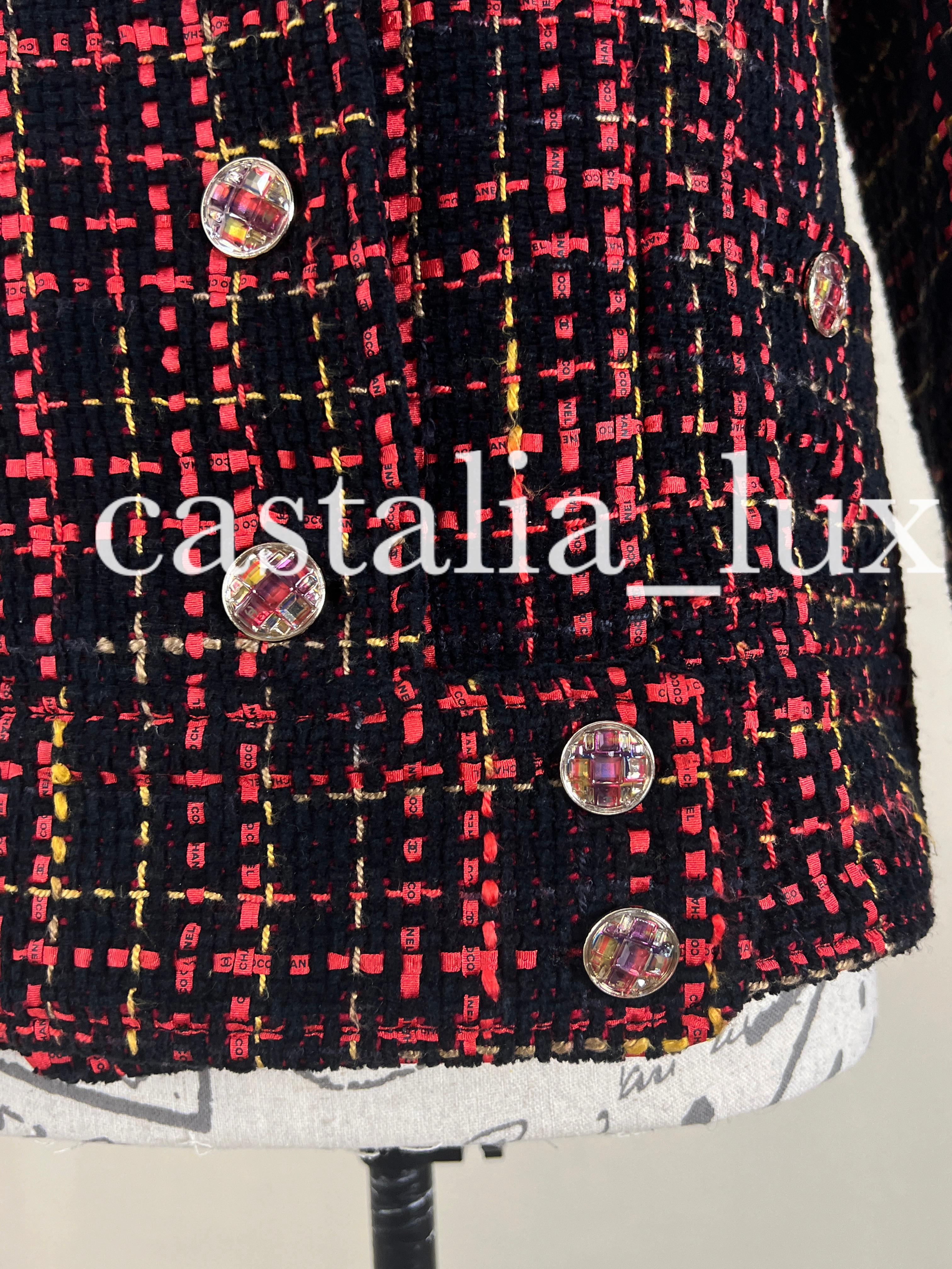 Chanel New 2022 Logo Ribbon Tweed Black Jacket 11