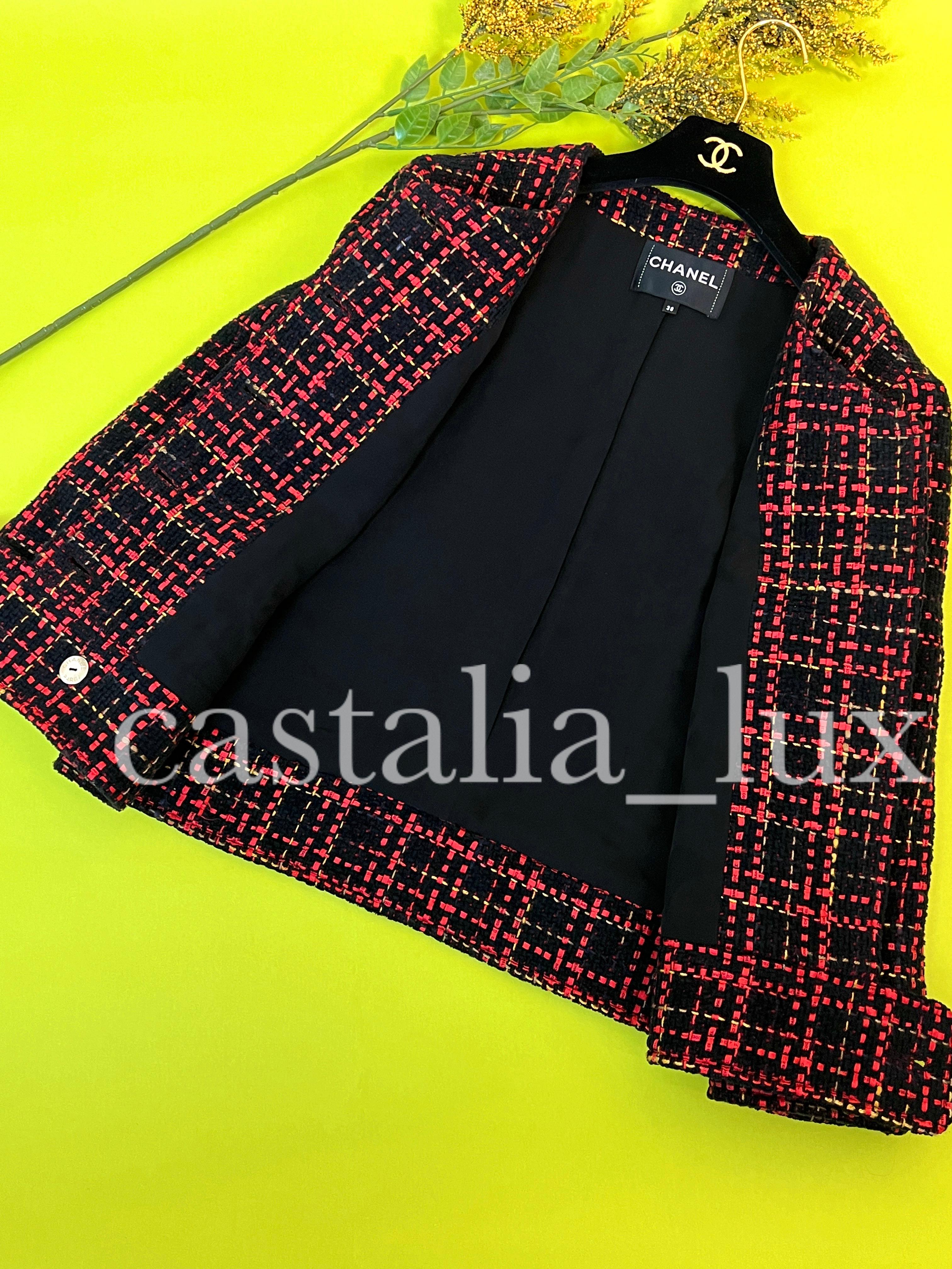 Chanel New 2022 Logo Ribbon Tweed Black Jacket 13