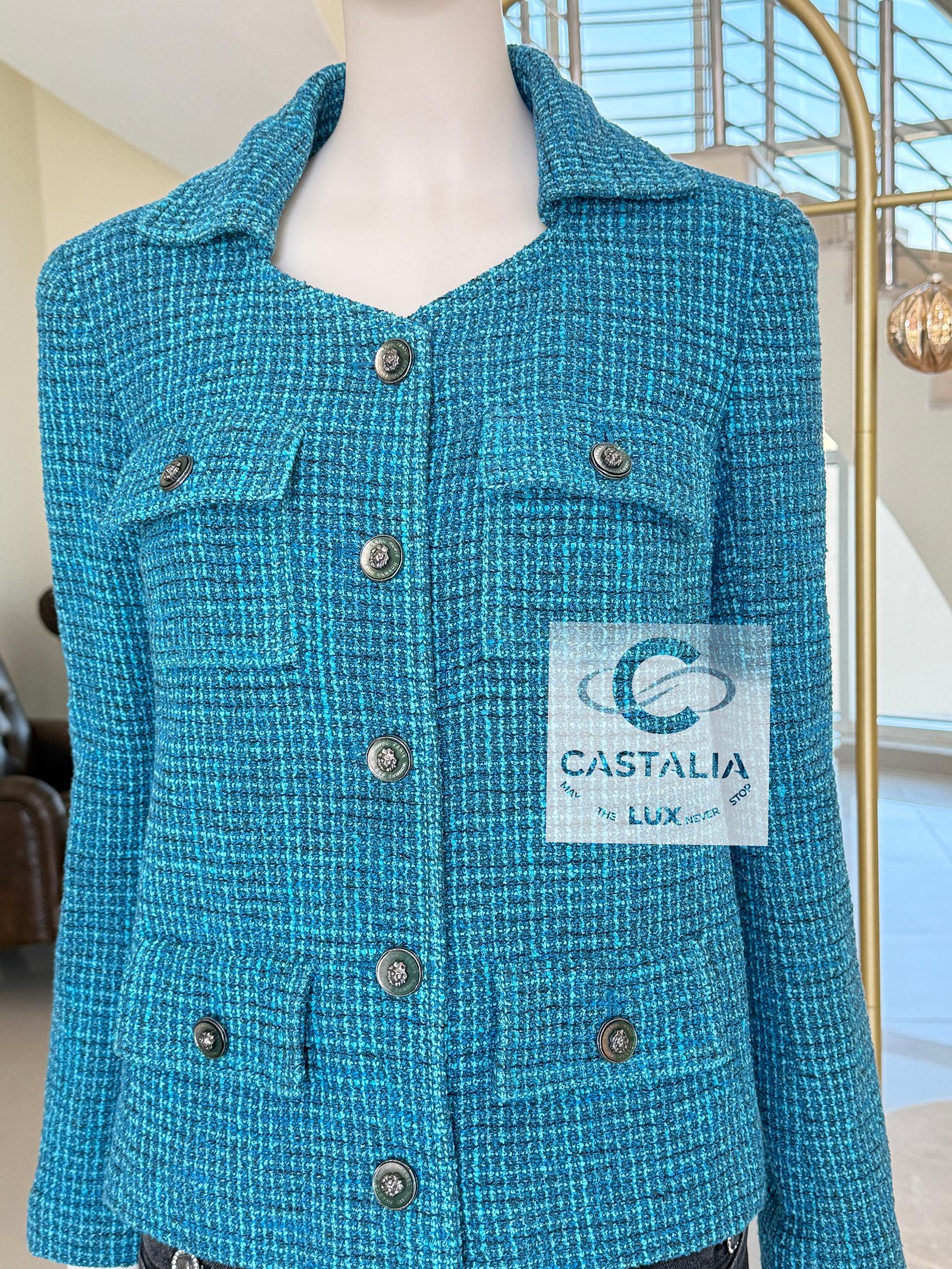 Chanel Nuova Primavera 2022 Giacca in tweed turchese 36 FR in vendita 5