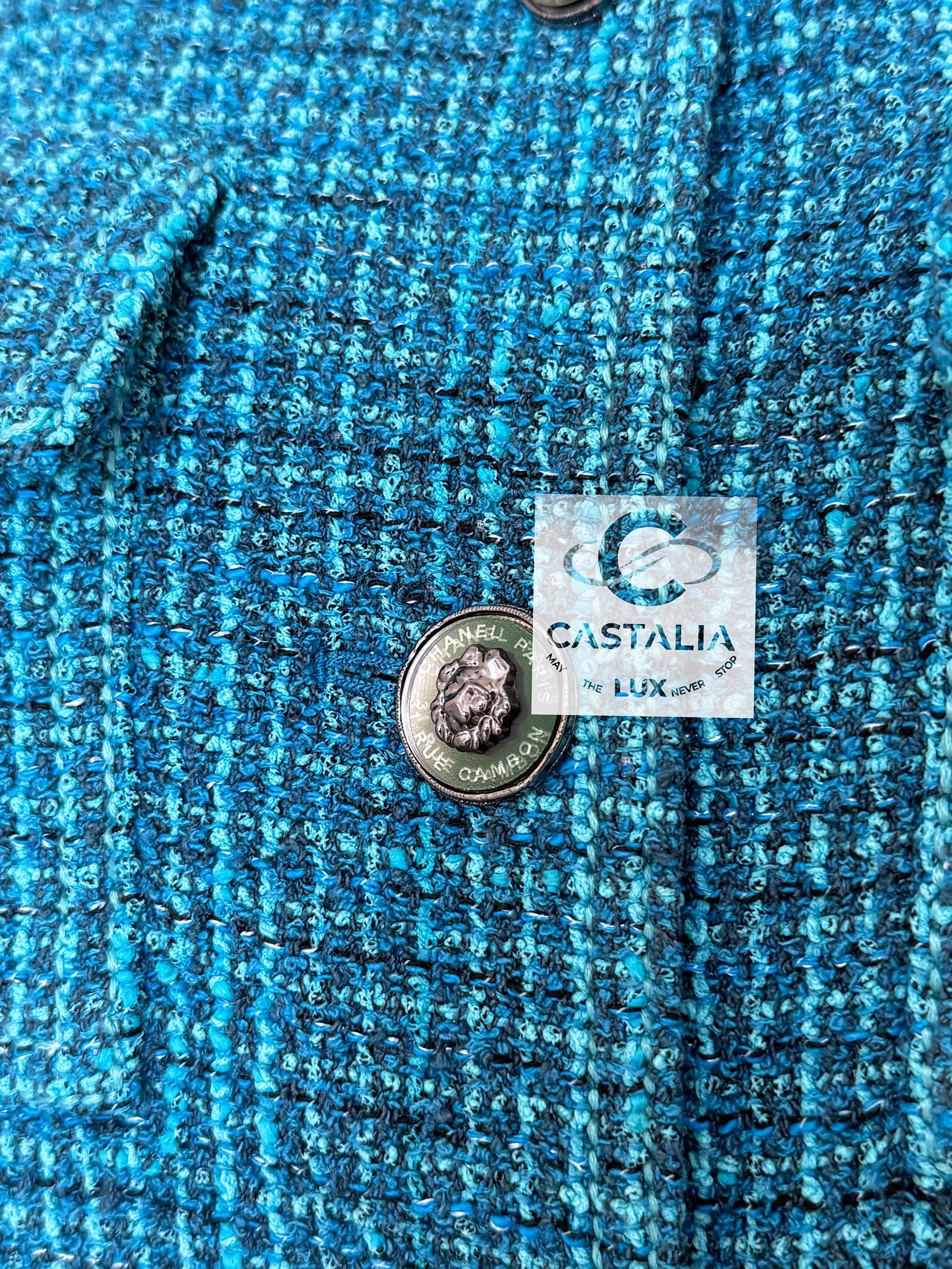 Chanel Nuova Primavera 2022 Giacca in tweed turchese 36 FR in vendita 6