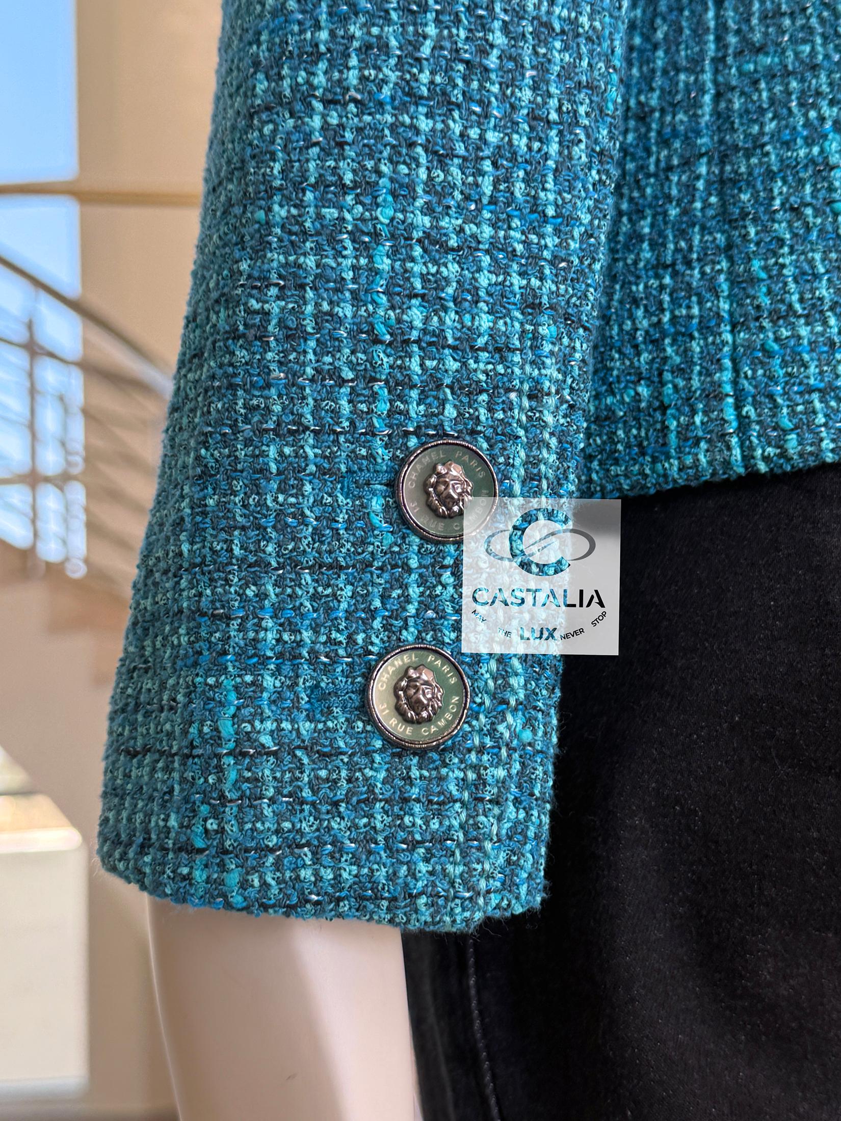 Chanel Nuova Primavera 2022 Giacca in tweed turchese 36 FR in vendita 7