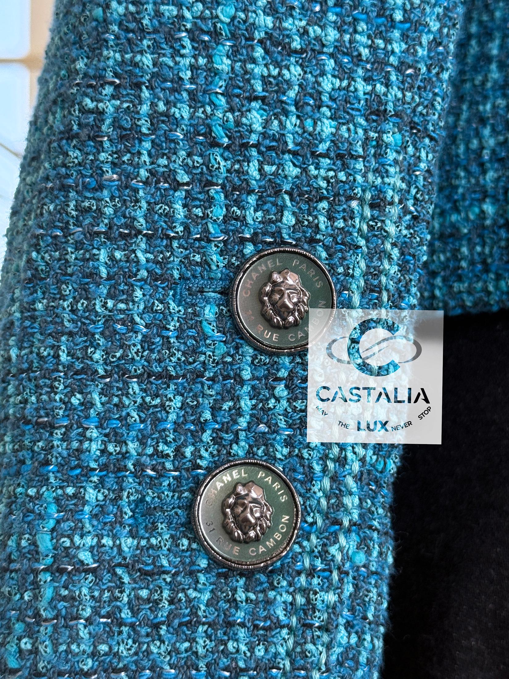 Chanel Nuova Primavera 2022 Giacca in tweed turchese 36 FR in vendita 8