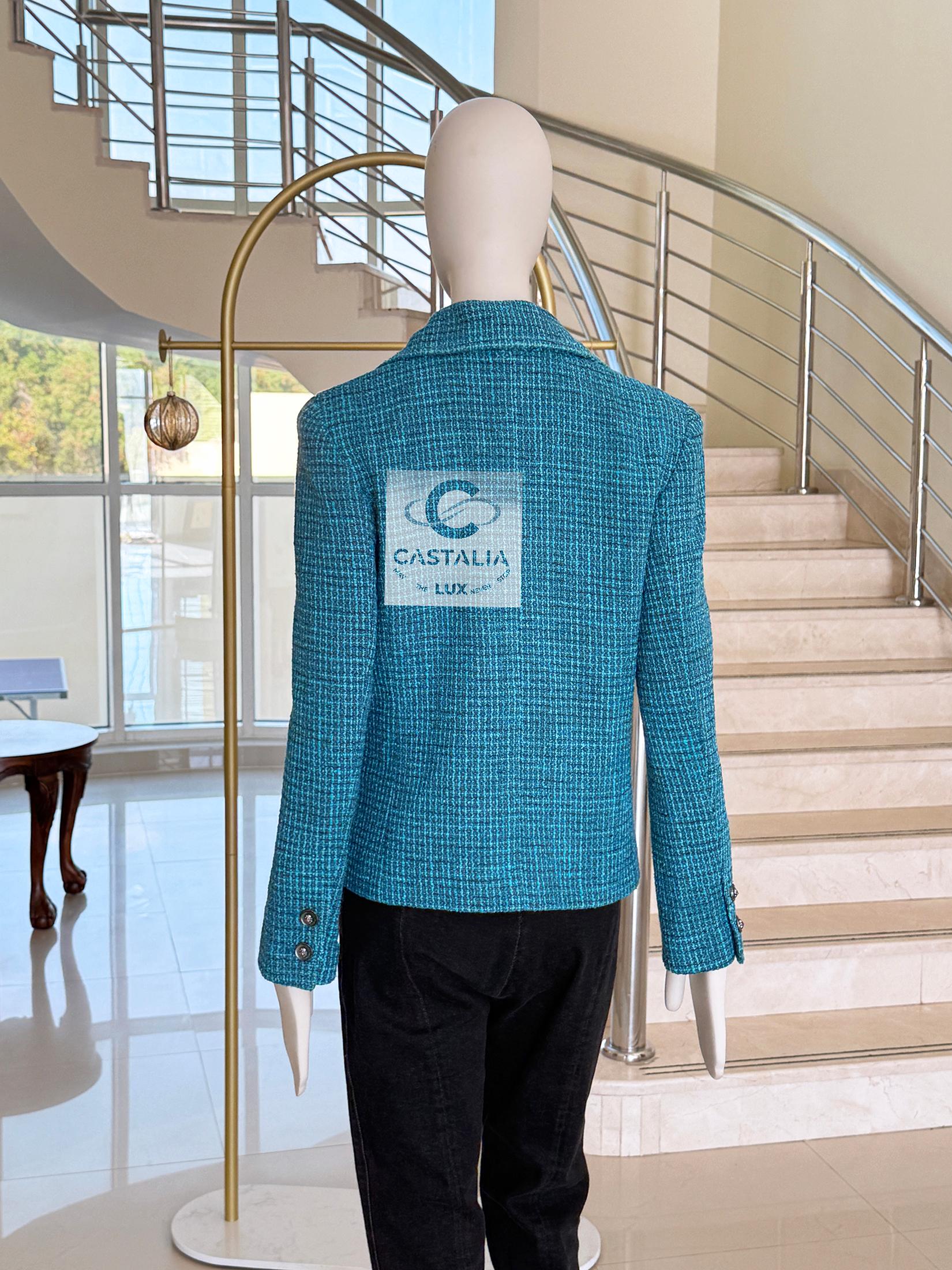 Chanel Nuova Primavera 2022 Giacca in tweed turchese 36 FR in vendita 9