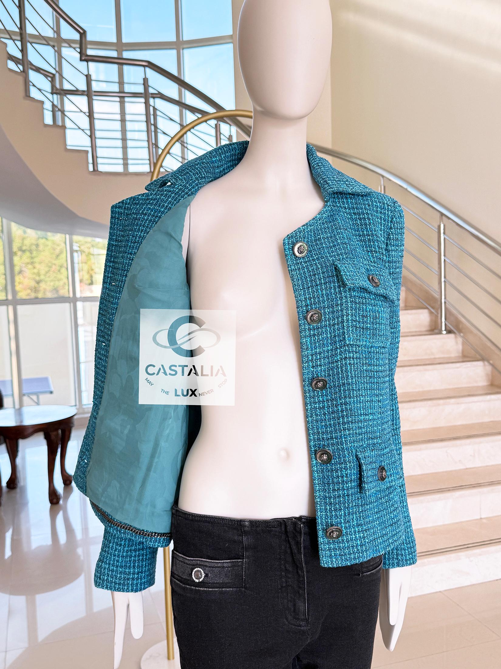 Chanel Nuova Primavera 2022 Giacca in tweed turchese 36 FR in vendita 10