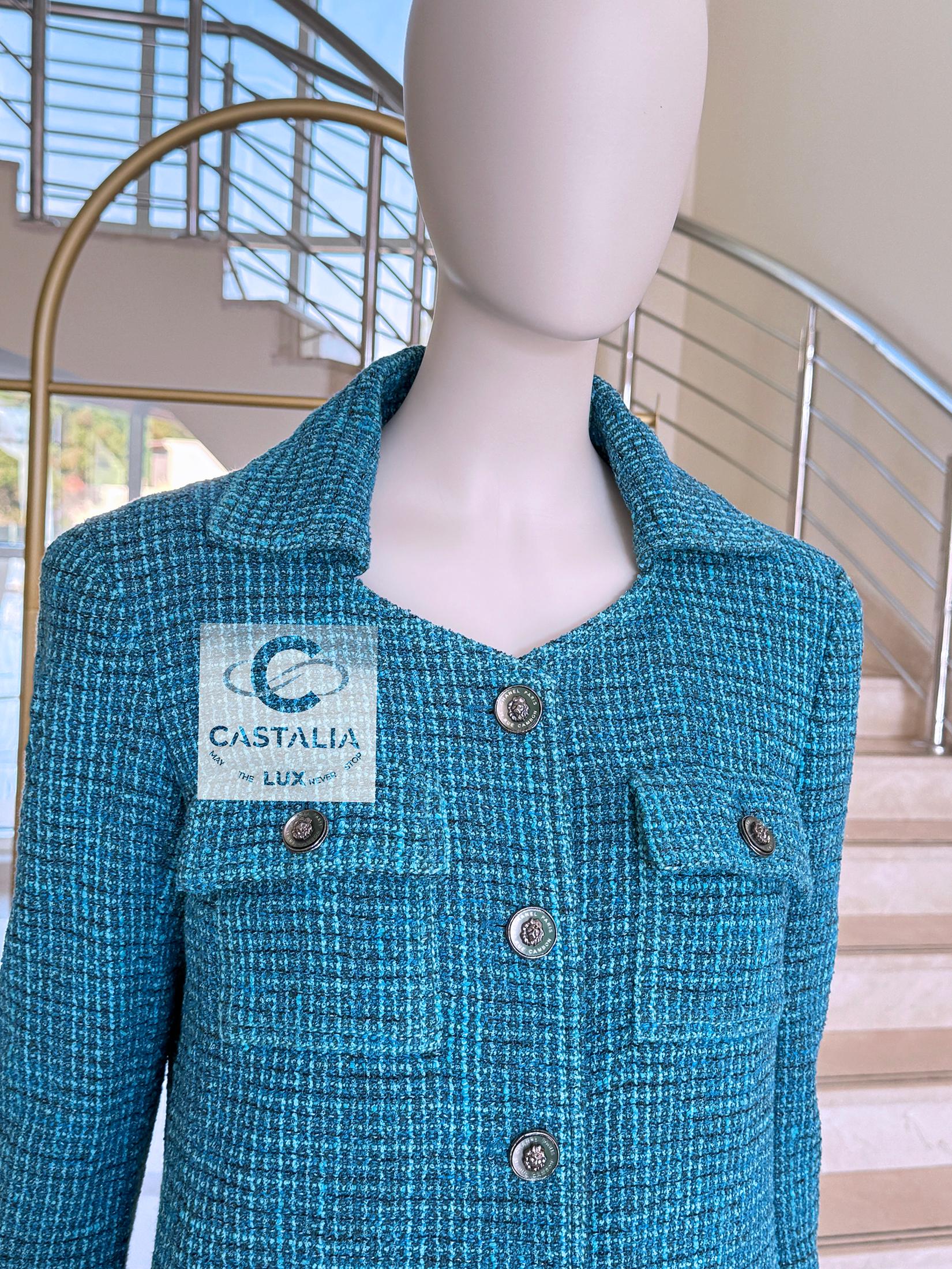 Chanel Nuova Primavera 2022 Giacca in tweed turchese 36 FR in vendita 11