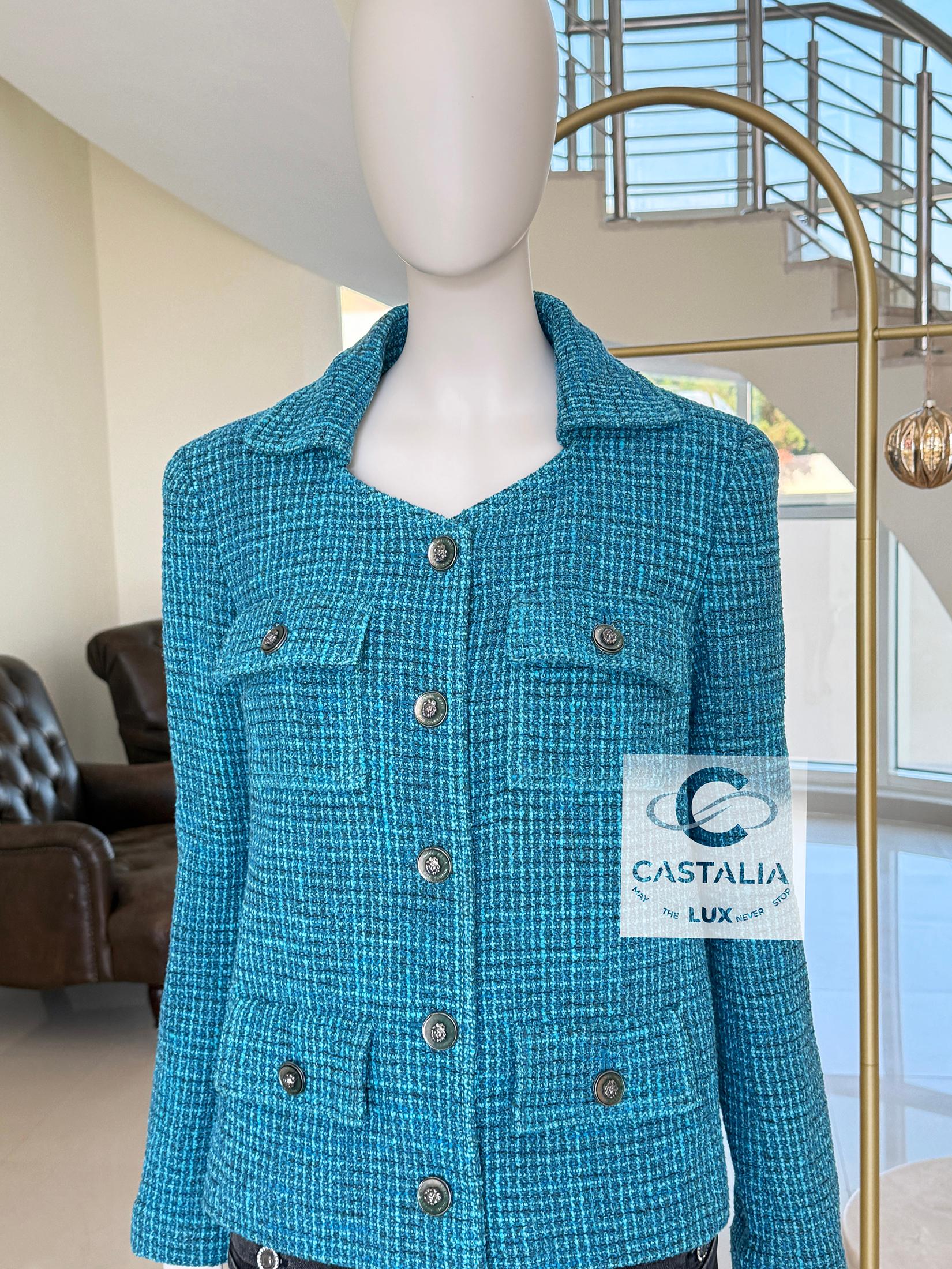 Chanel Nuova Primavera 2022 Giacca in tweed turchese 36 FR in vendita 1