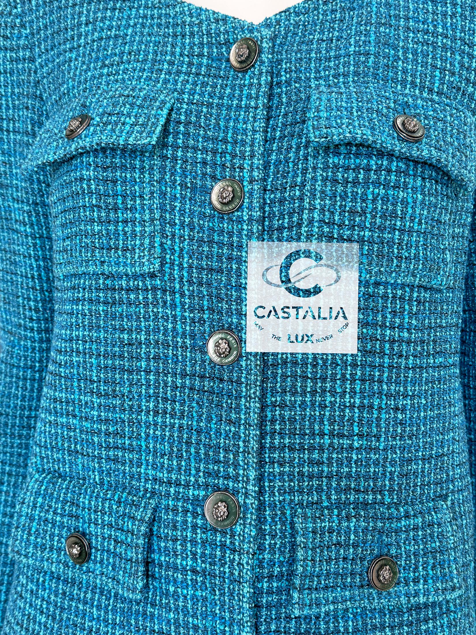 Chanel Nuova Primavera 2022 Giacca in tweed turchese 36 FR in vendita 2