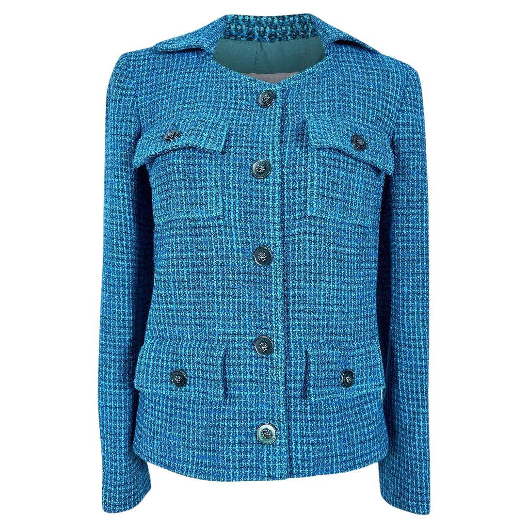 Veste en tweed turquoise Chanel printemps 2022, taille 36 FR