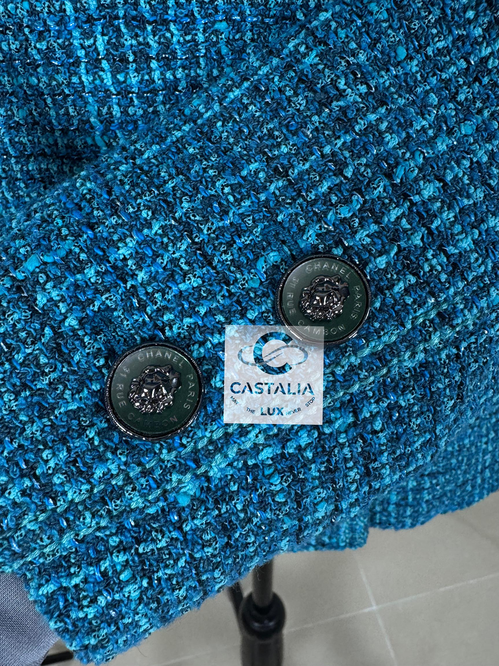 Chanel Neu 2022 Frühjahr Türkis-Tweedjacke aus Tweed 5