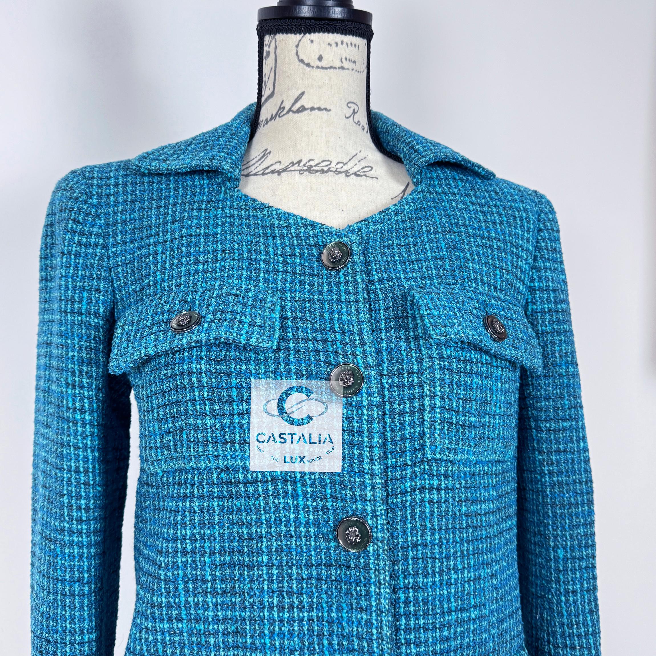 Chanel Neu 2022 Frühjahr Türkis-Tweedjacke aus Tweed 7