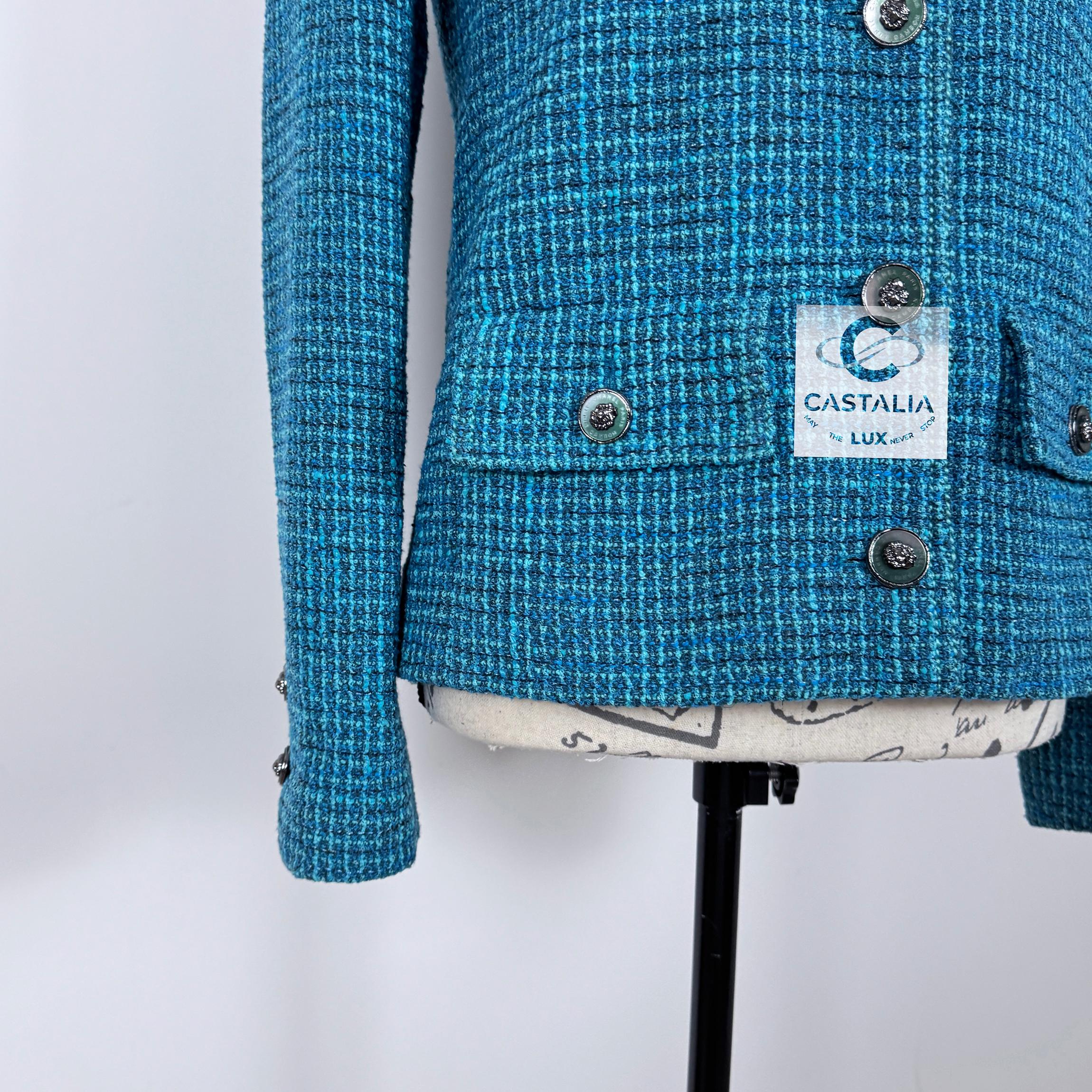 Chanel Neu 2022 Frühjahr Türkis-Tweedjacke aus Tweed 8
