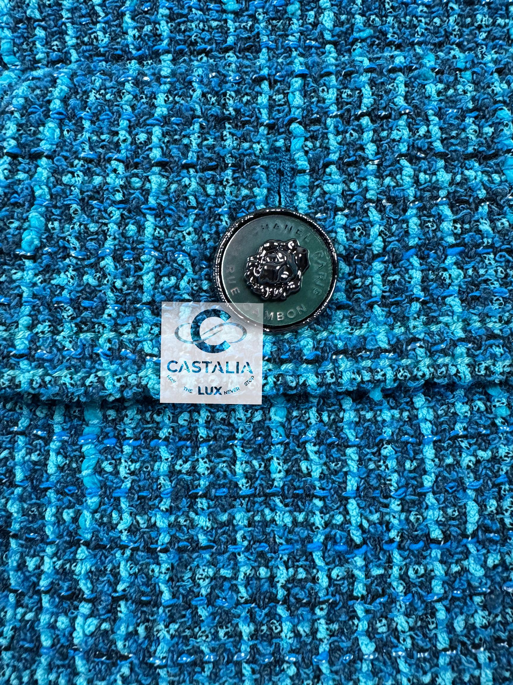 Chanel Neu 2022 Frühjahr Türkis-Tweedjacke aus Tweed 9