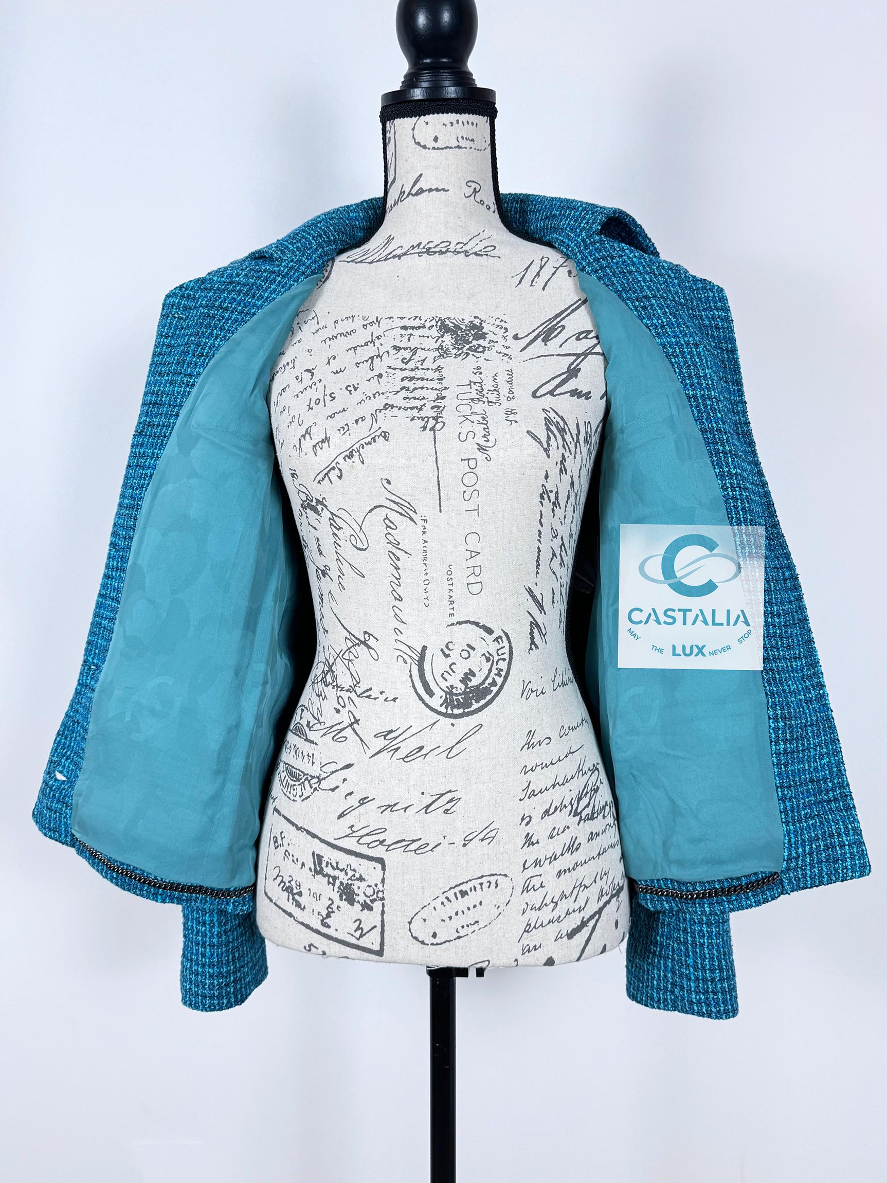 Chanel Neu 2022 Frühjahr Türkis-Tweedjacke aus Tweed 10