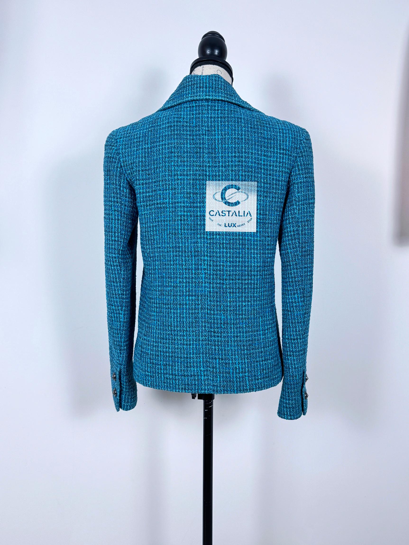 Chanel Neu 2022 Frühjahr Türkis-Tweedjacke aus Tweed 11