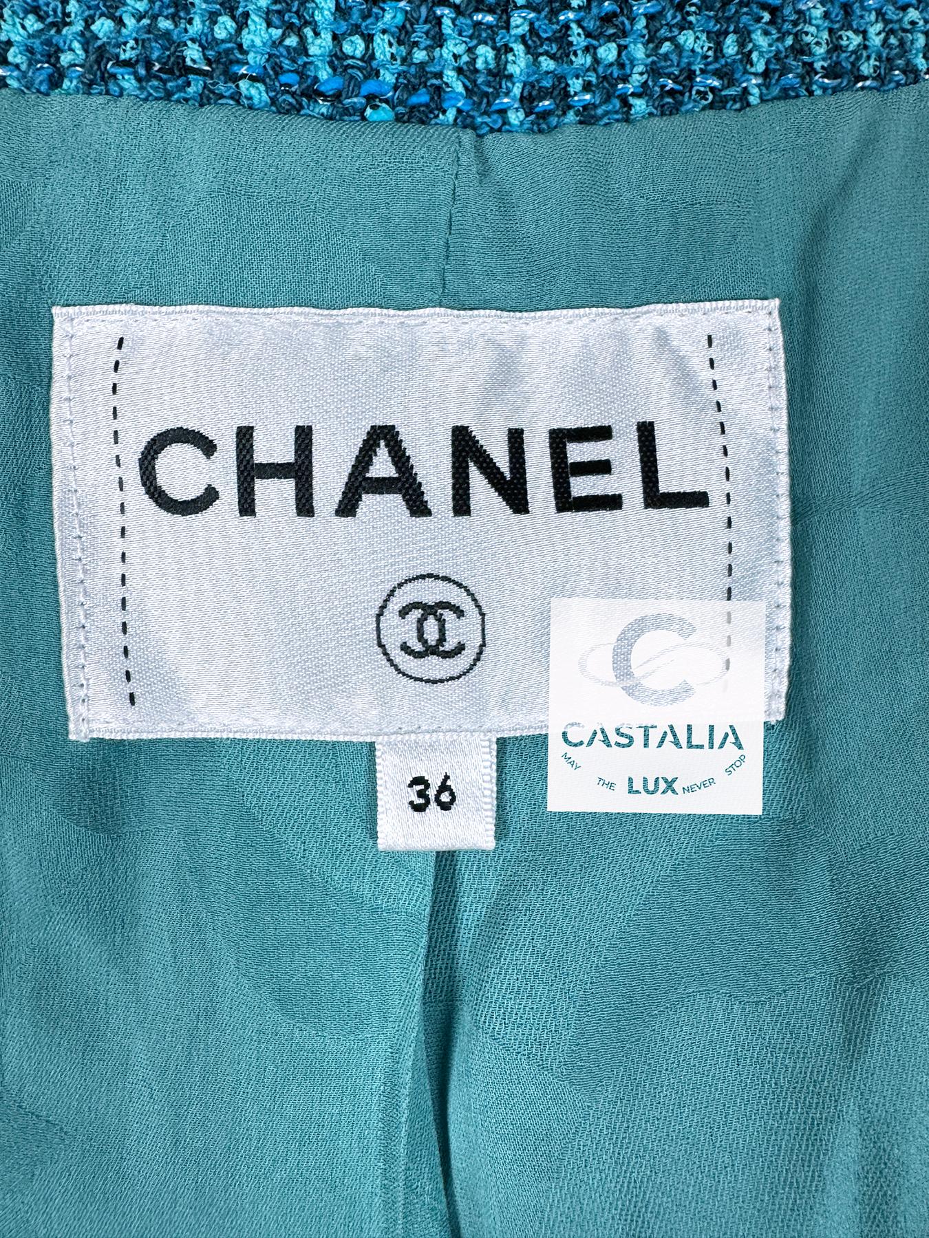 Chanel Neu 2022 Frühjahr Türkis-Tweedjacke aus Tweed 12