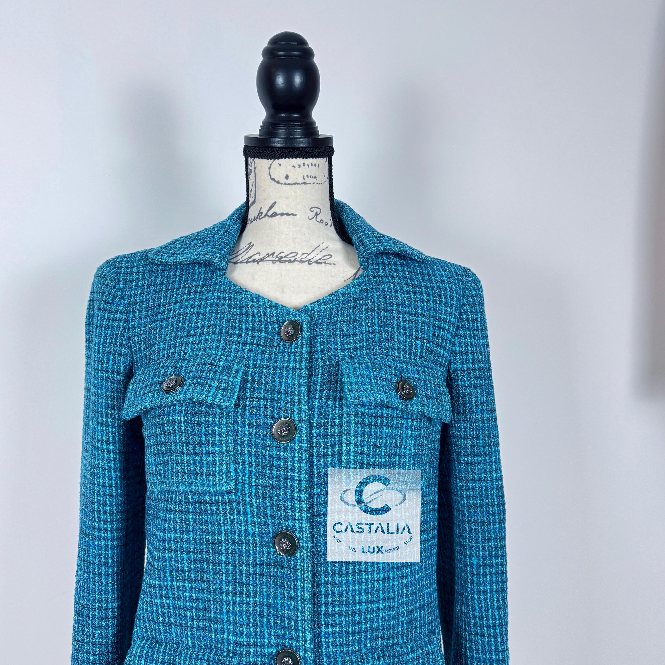 Chanel Neu 2022 Frühjahr Türkis-Tweedjacke aus Tweed 1