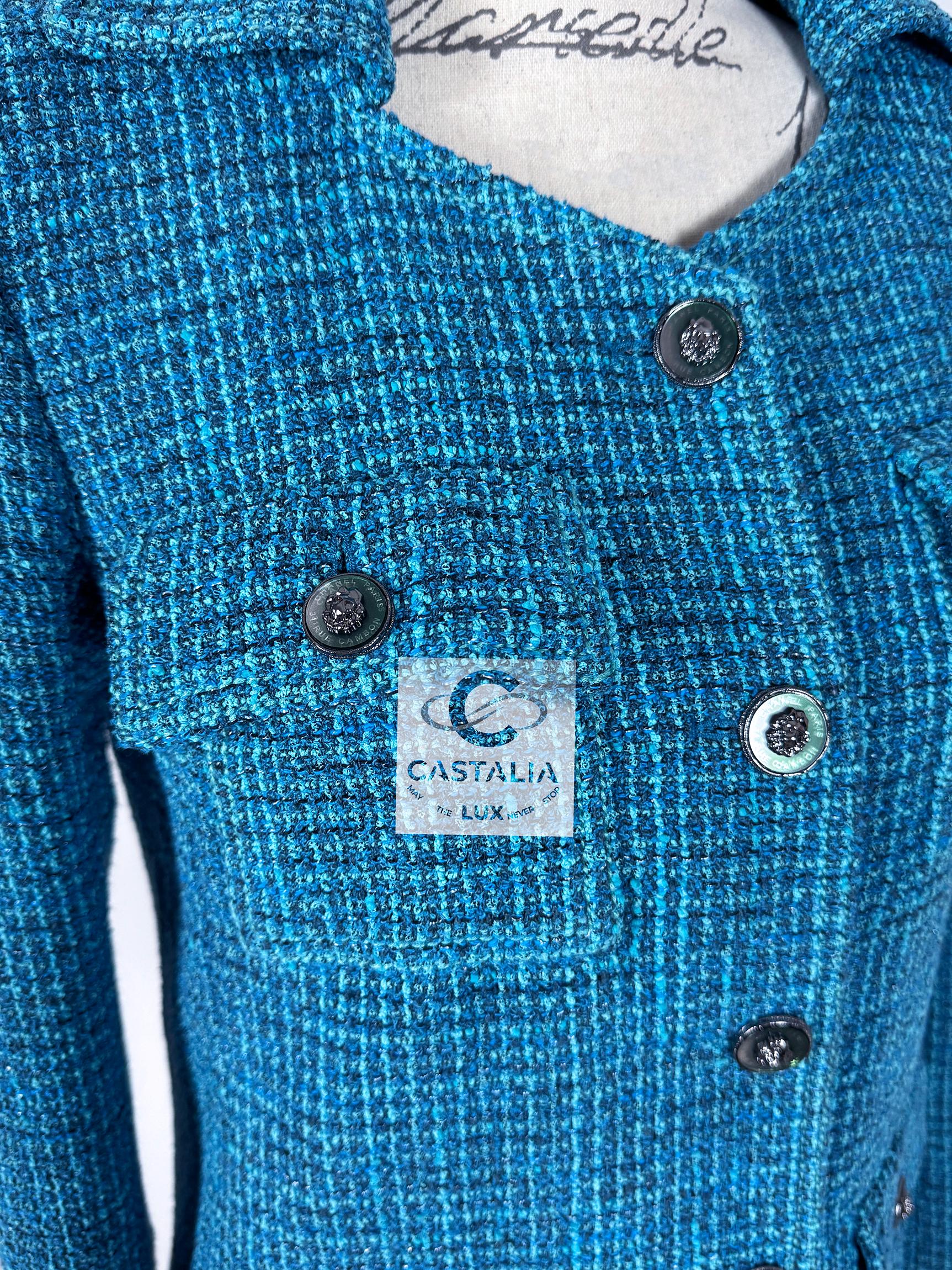 Chanel Neu 2022 Fr�ühjahr Türkis-Tweedjacke aus Tweed 2