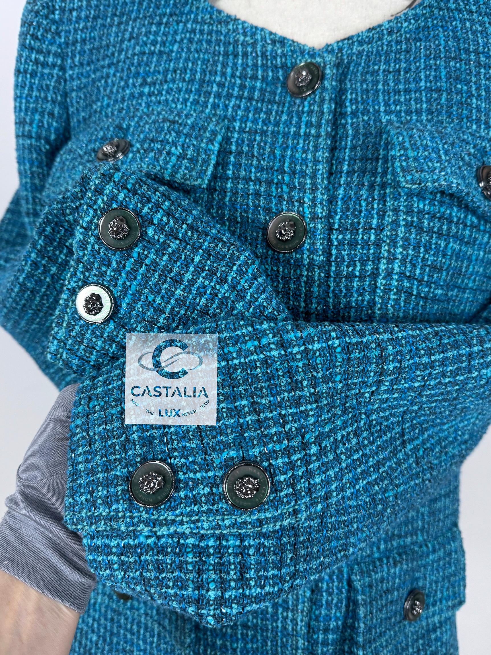 Chanel Neu 2022 Frühjahr Türkis-Tweedjacke aus Tweed 4