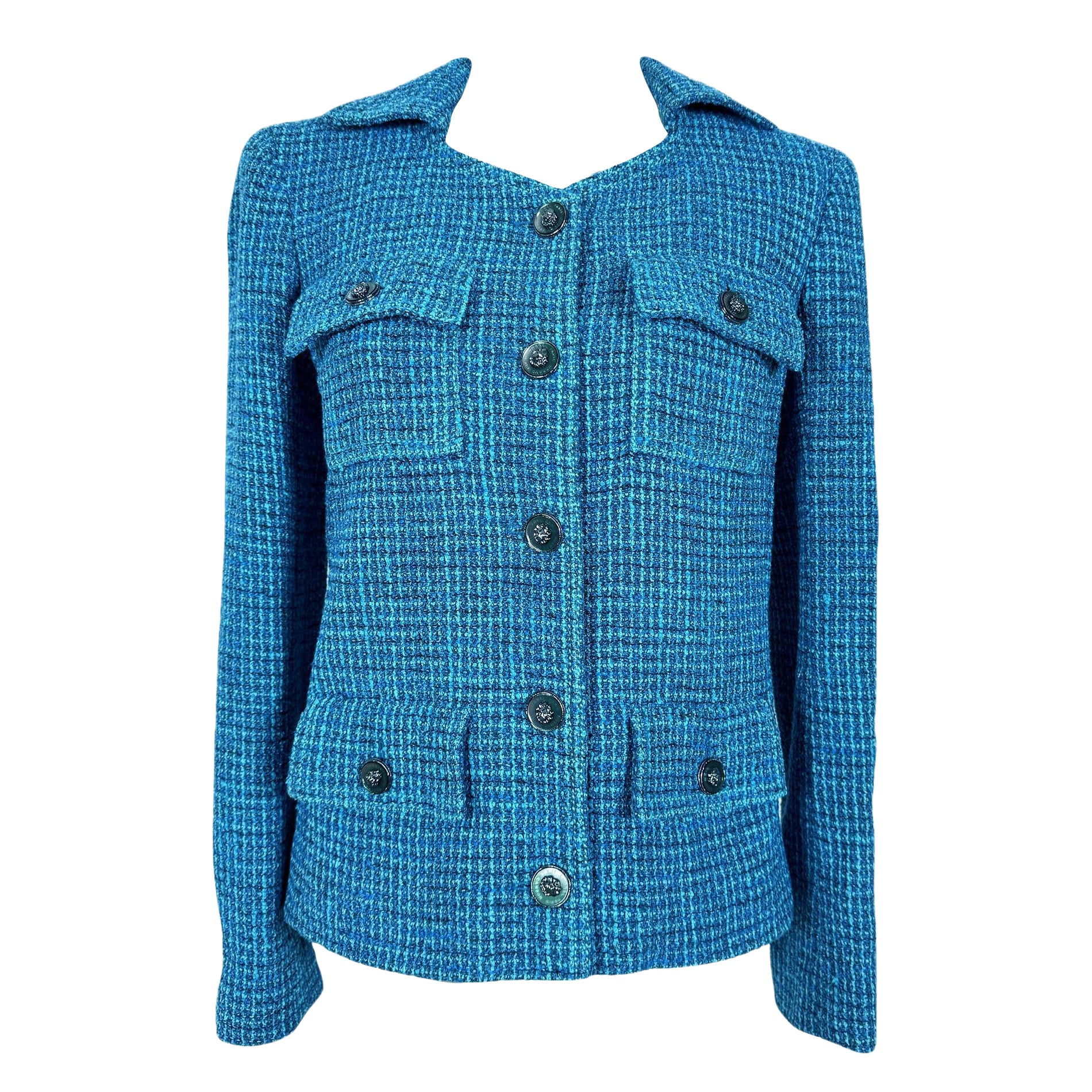 Chanel New 2022 Spring Turquoise Tweed Jacket