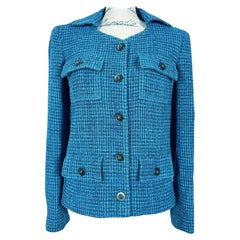 Chanel Neu 2022 Frühjahr Türkis-Tweedjacke aus Tweed