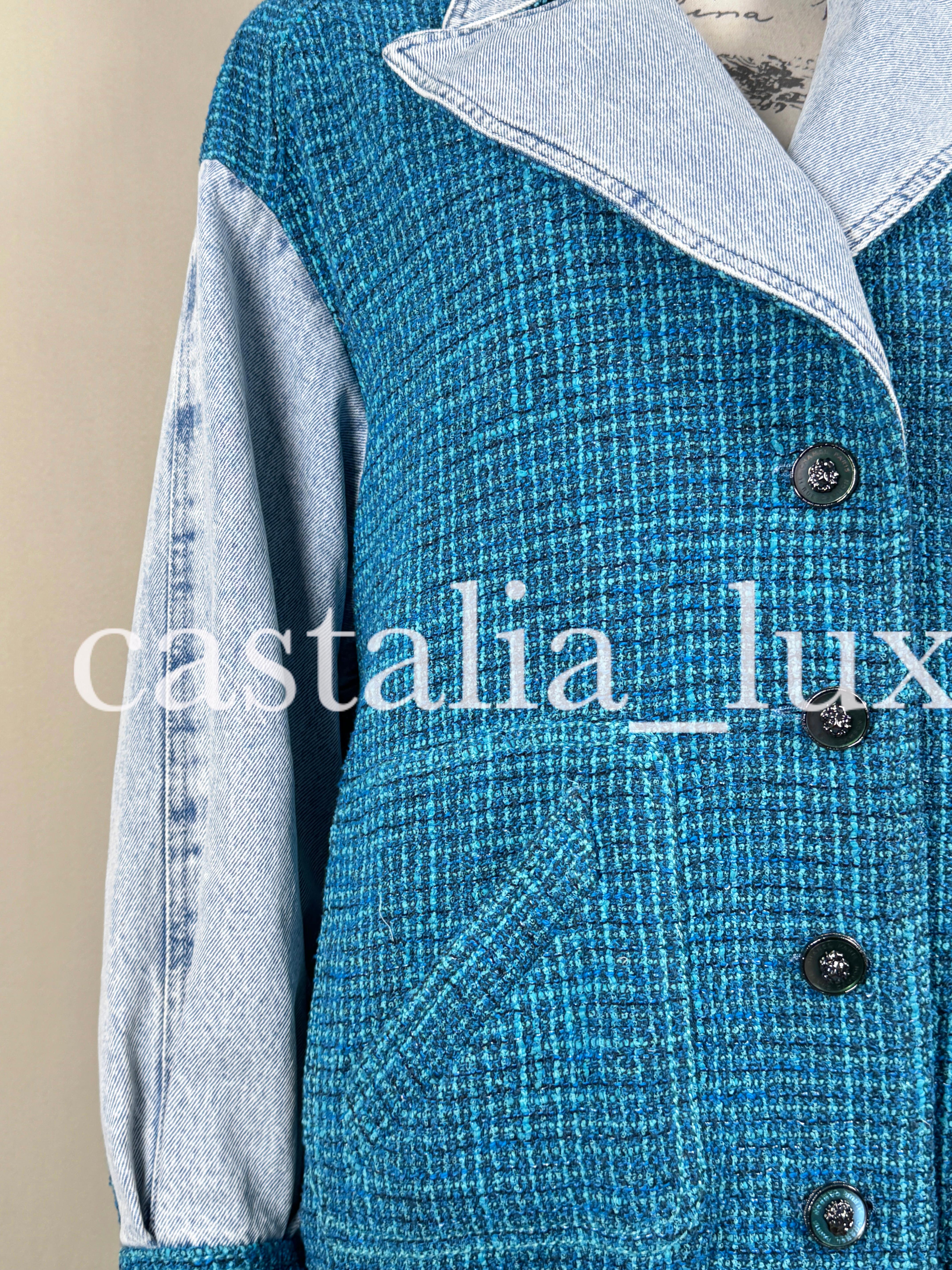 Chanel New 2022 Turquoise Tweed and Denim Jacket 11