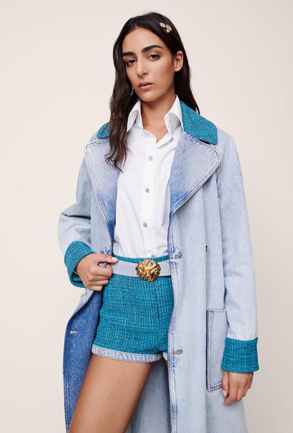 Chanel New 2022 Turquoise Tweed and Denim Jacket For Sale 4