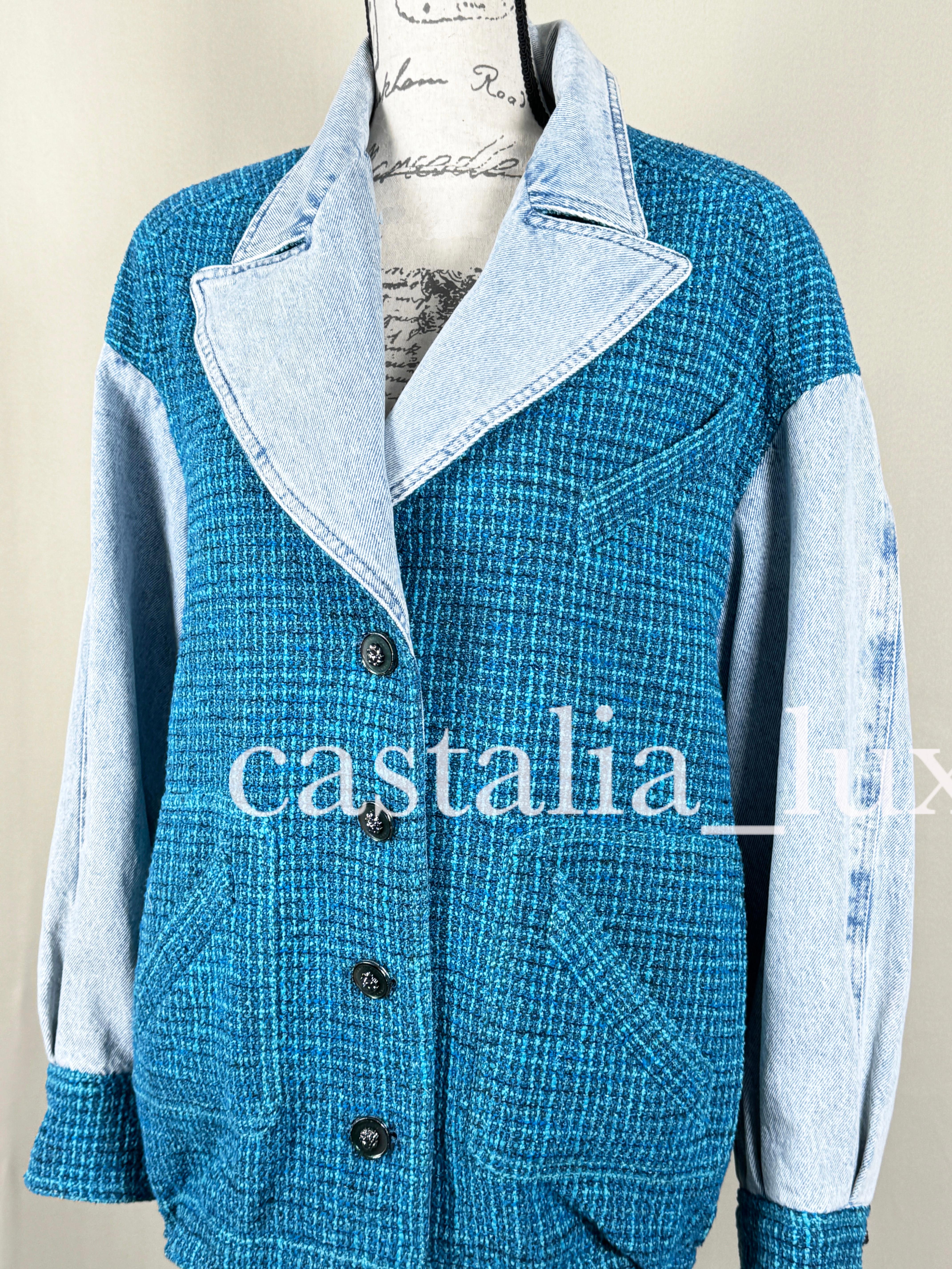 Chanel New 2022 Turquoise Tweed Relaxed Jacket For Sale 8