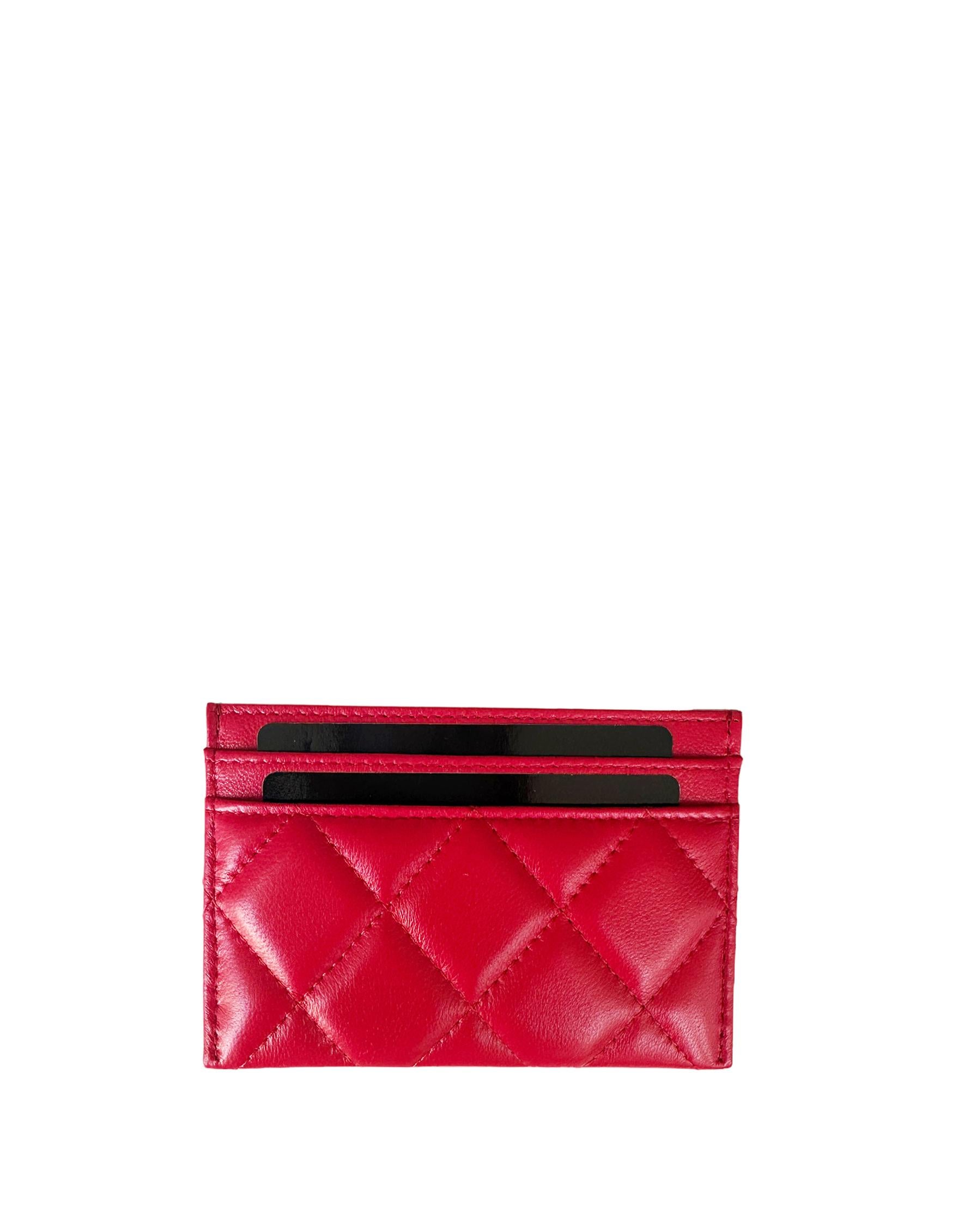 Chanel NEW 2023 Red Lambskin Quilted Resin CC Heart Card Holder 4