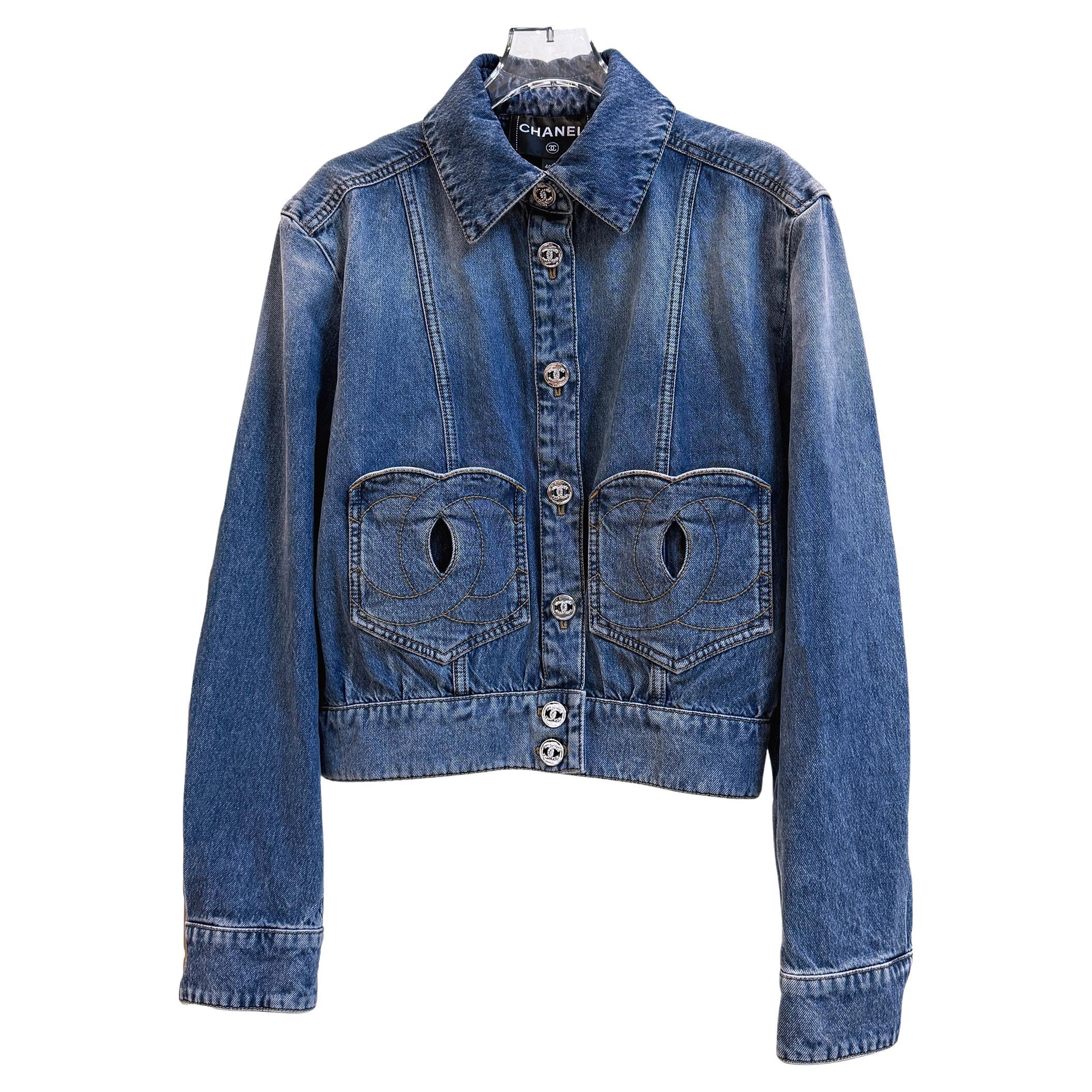 Chanel New 2024 CC Heart Patches Denim Jacket 36 FR