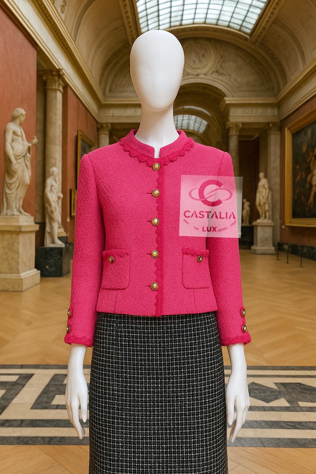 Rosa Chanel New 2024 Paris / Manchester Ad Campaigner Giacca in tweed fucsia 38 FR in vendita
