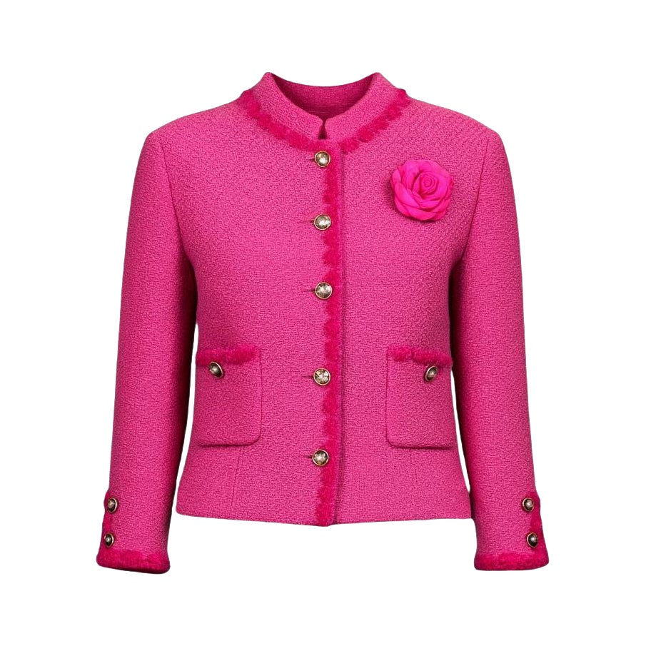 CHANEL New 2024 Paris / Manchester Fuchsia Tweed Jacket 38 FR