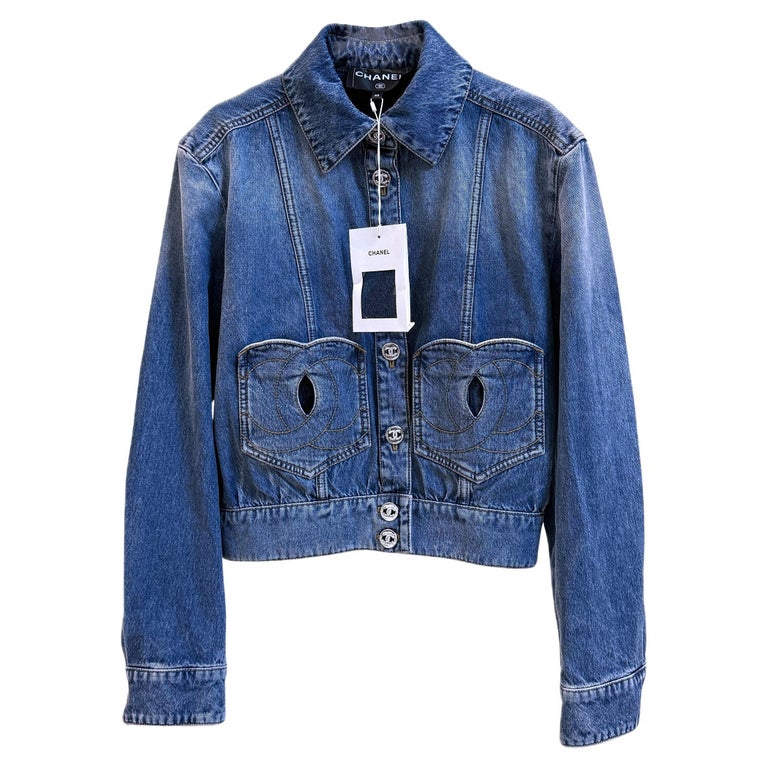 Chanel New 2024 Spring CC Heart Logo Denim Jacket 40 FR