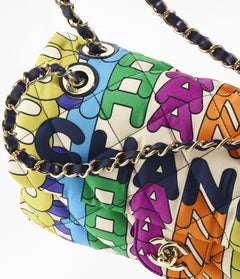 CHANEL NEW 21K Multi Color Rainbow Fabric Gold Leather Chain Shoulder Flap Bag