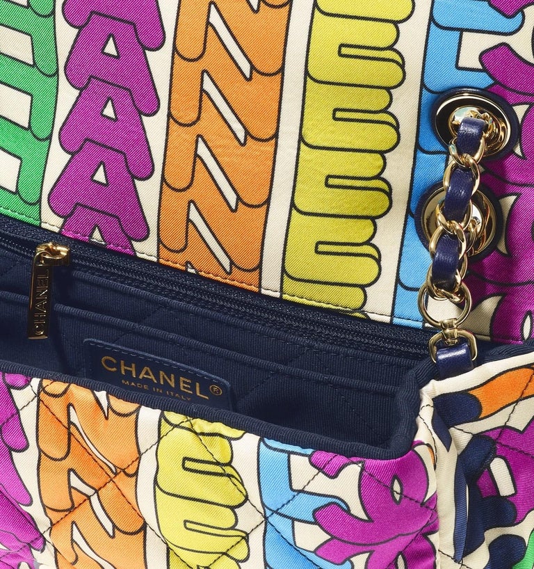 Chanel Rainbow Logo Nylon Single Flap Bag