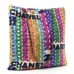 CHANEL NEW 21K Multi Color Rainbow Fabric Gold Leather Chain Top Handle Tote Bag