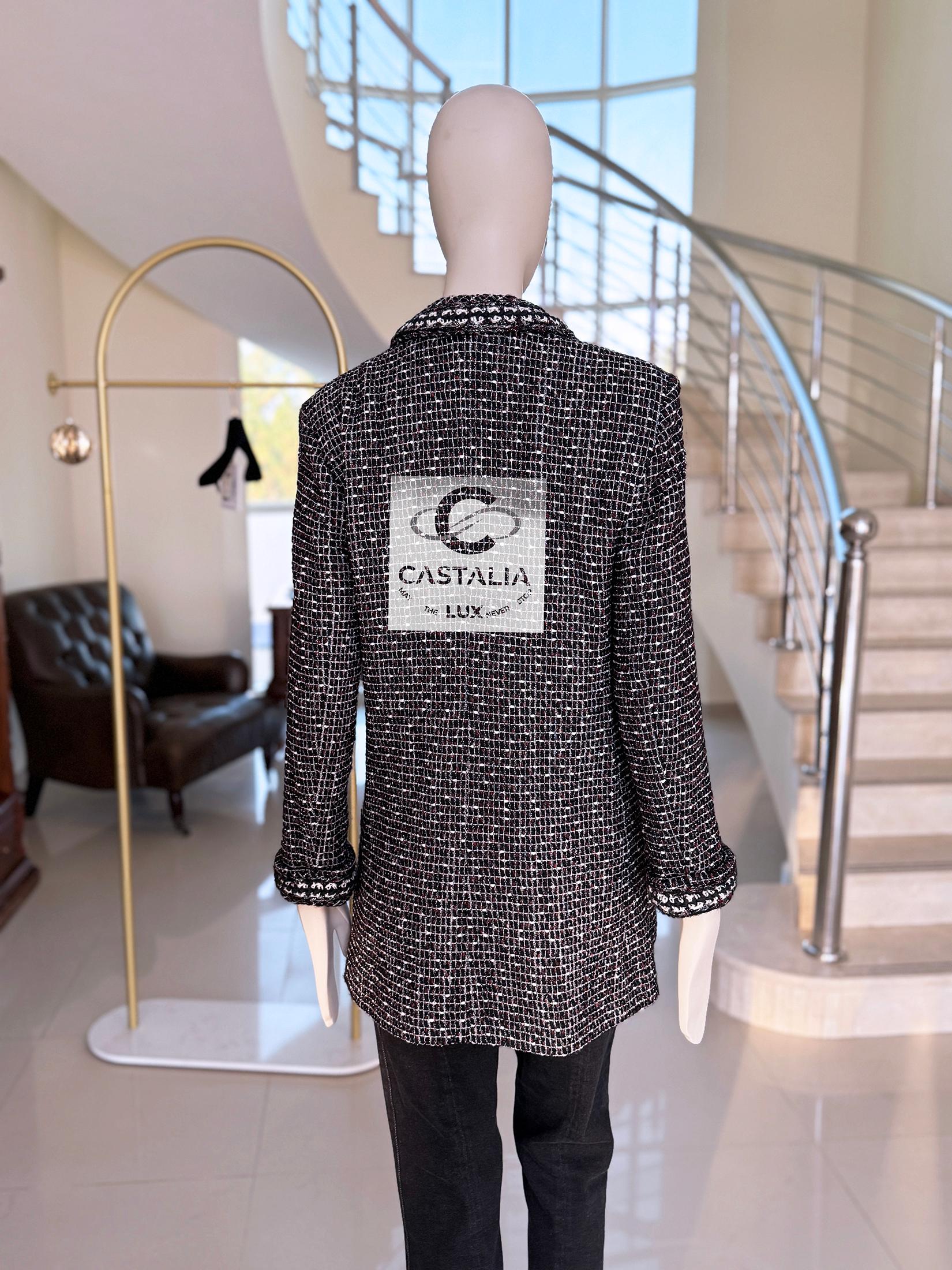 Chanel New Ad Campaign Black Shimmer Tweed Jacket 36 FR For Sale 14