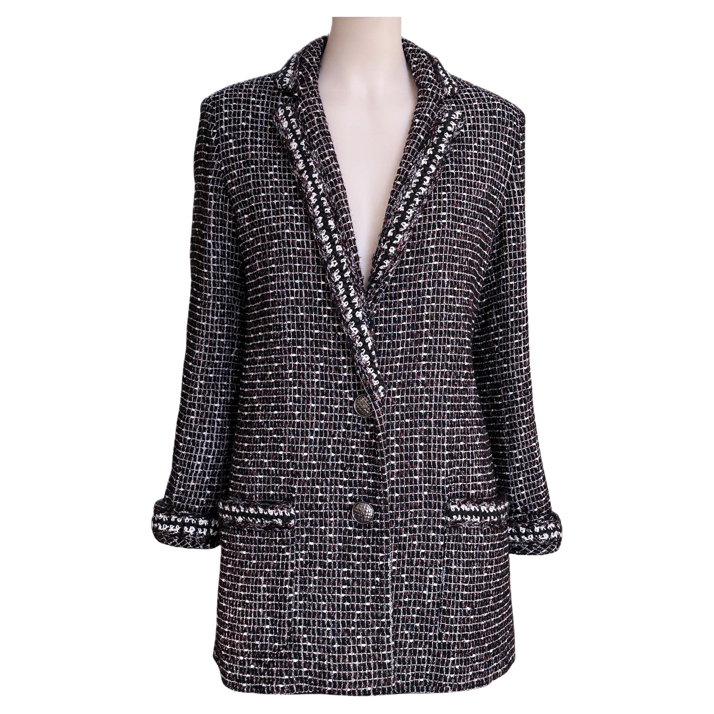 Chanel New Ad Campaign Black Shimmer Tweed Jacket 36 FR For Sale