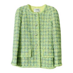 Chanel Neue Werbekampagne Limonengrüne Tweed-Jacke 38 FR