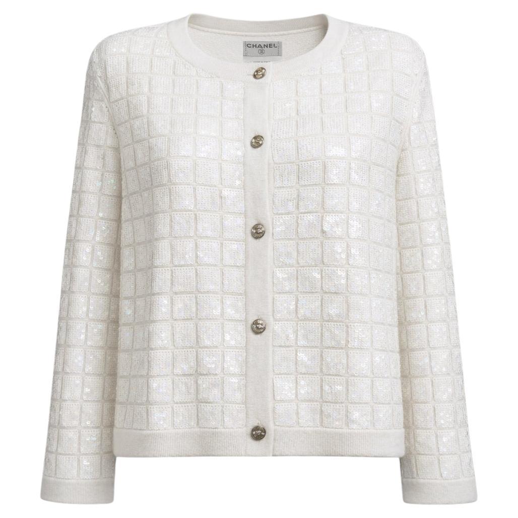 CHANEL New Anna Wintour Style Sequin Cashmere Jacket 44 FR For Sale