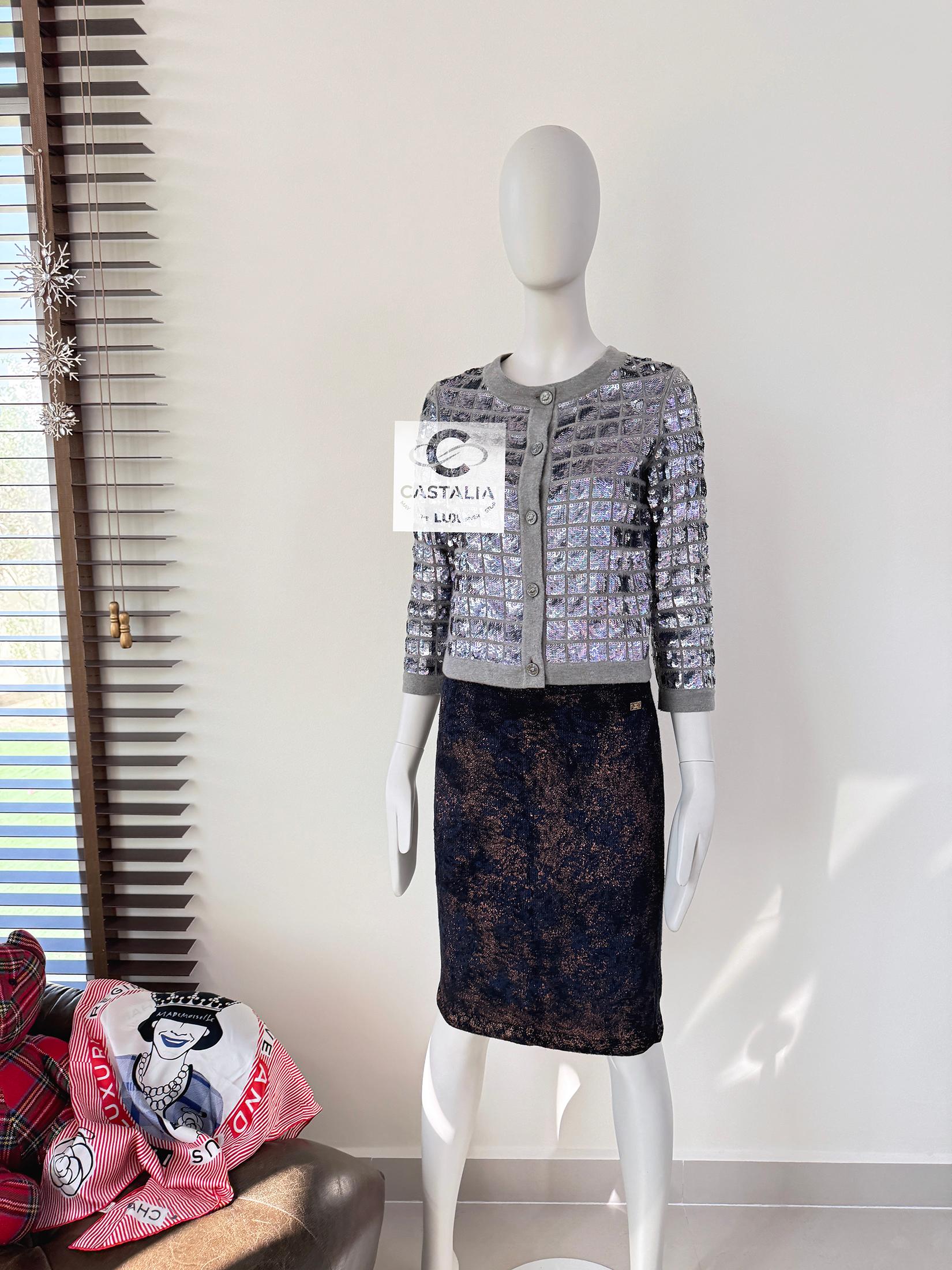 Chanel New Anna Wintour Style Sequin Cashmere Jacket 46 FR For Sale 5