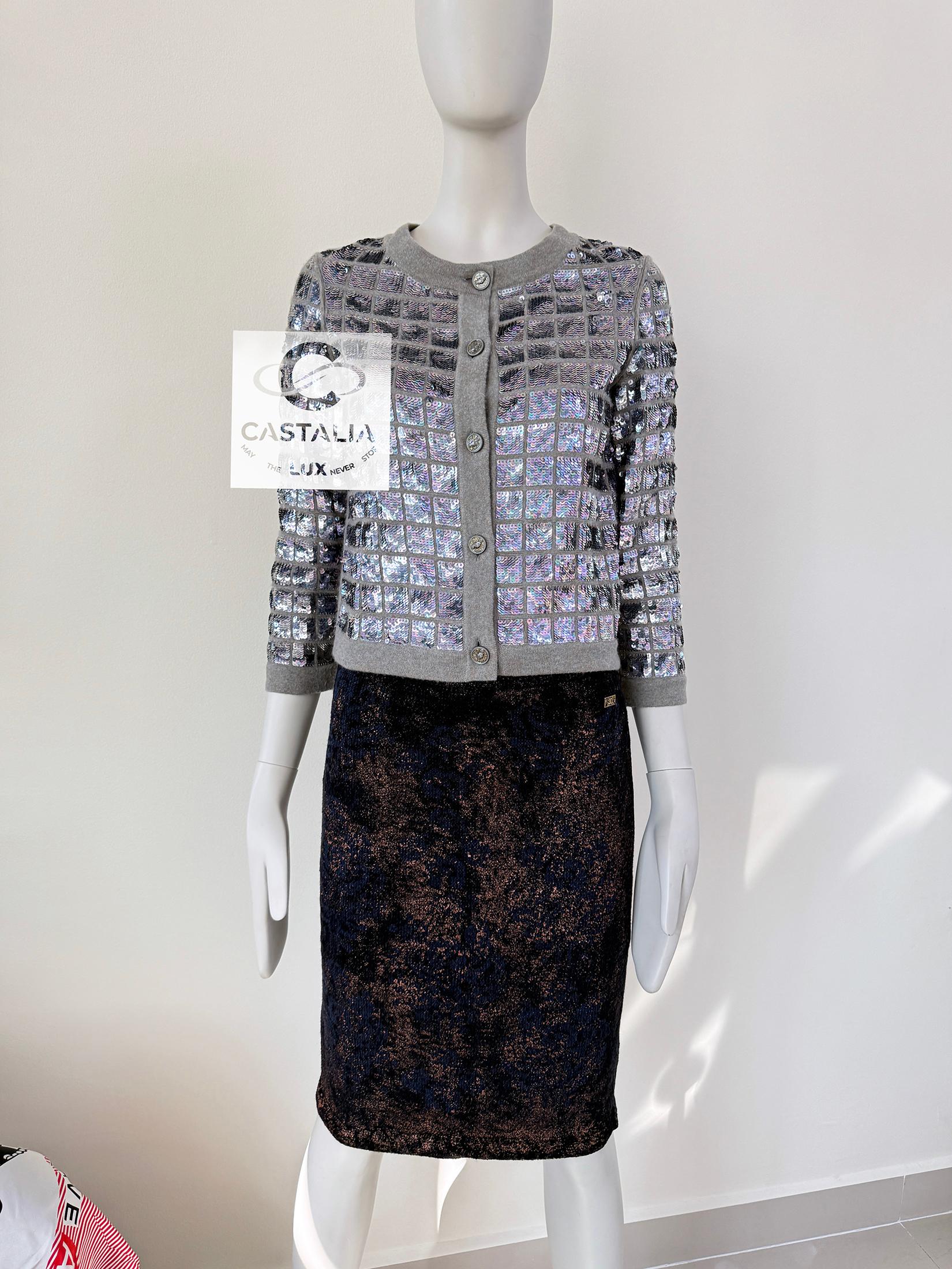 Chanel New Anna Wintour Style Sequin Cashmere Jacket 46 FR For Sale 7