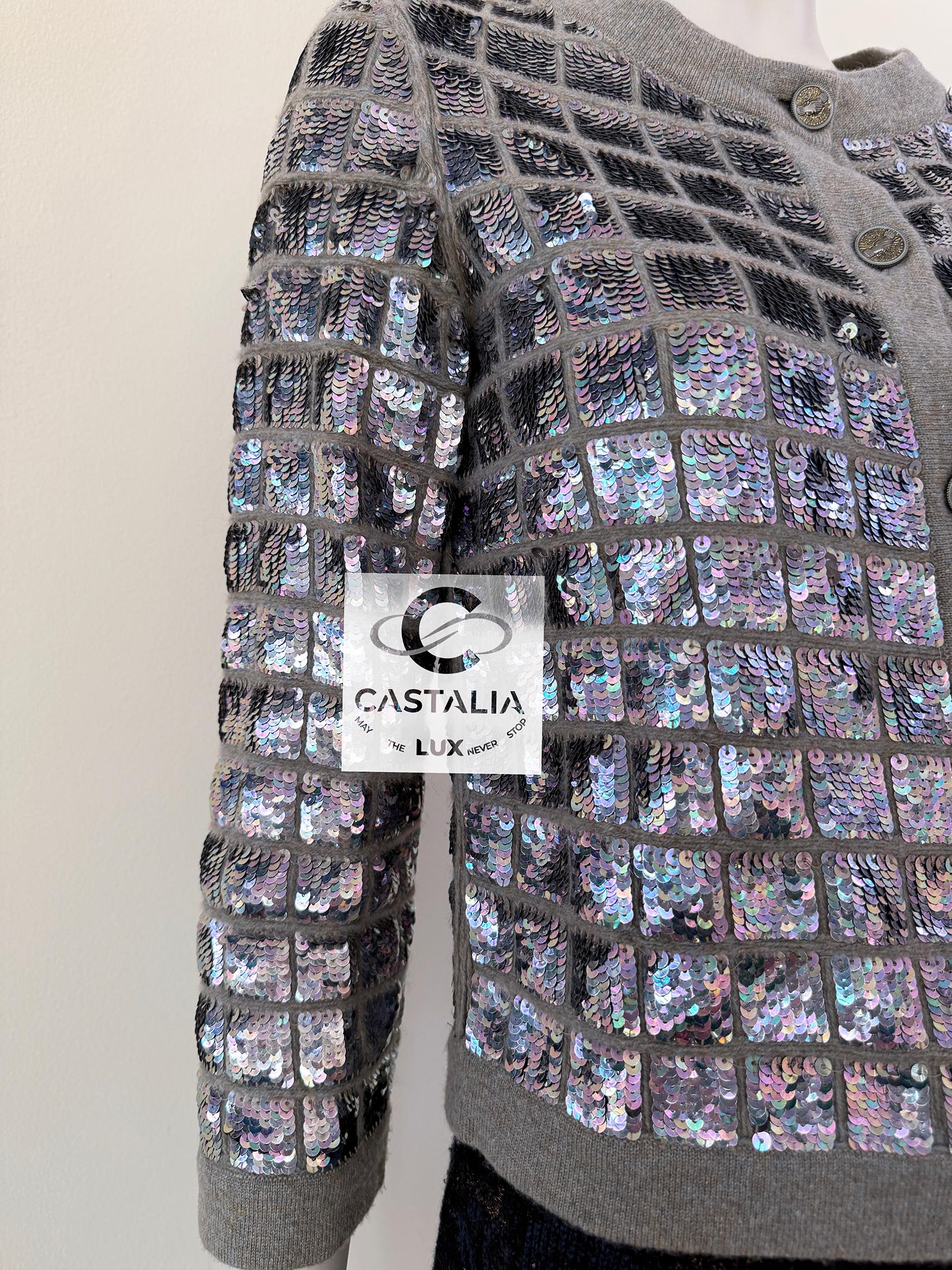 Chanel New Anna Wintour Style Sequin Cashmere Jacket 46 FR For Sale 8