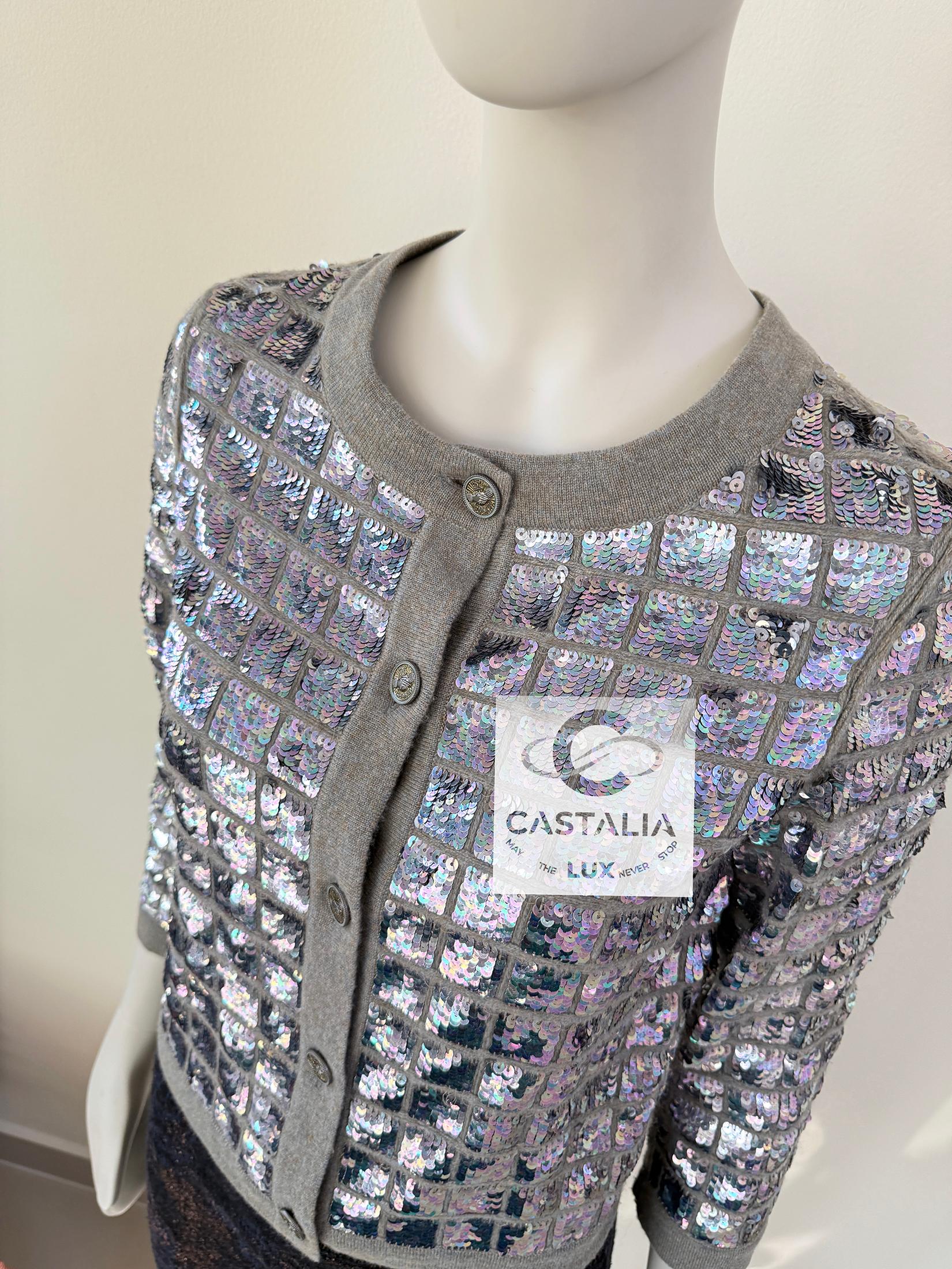Chanel New Anna Wintour Style Sequin Cashmere Jacket 46 FR For Sale 9