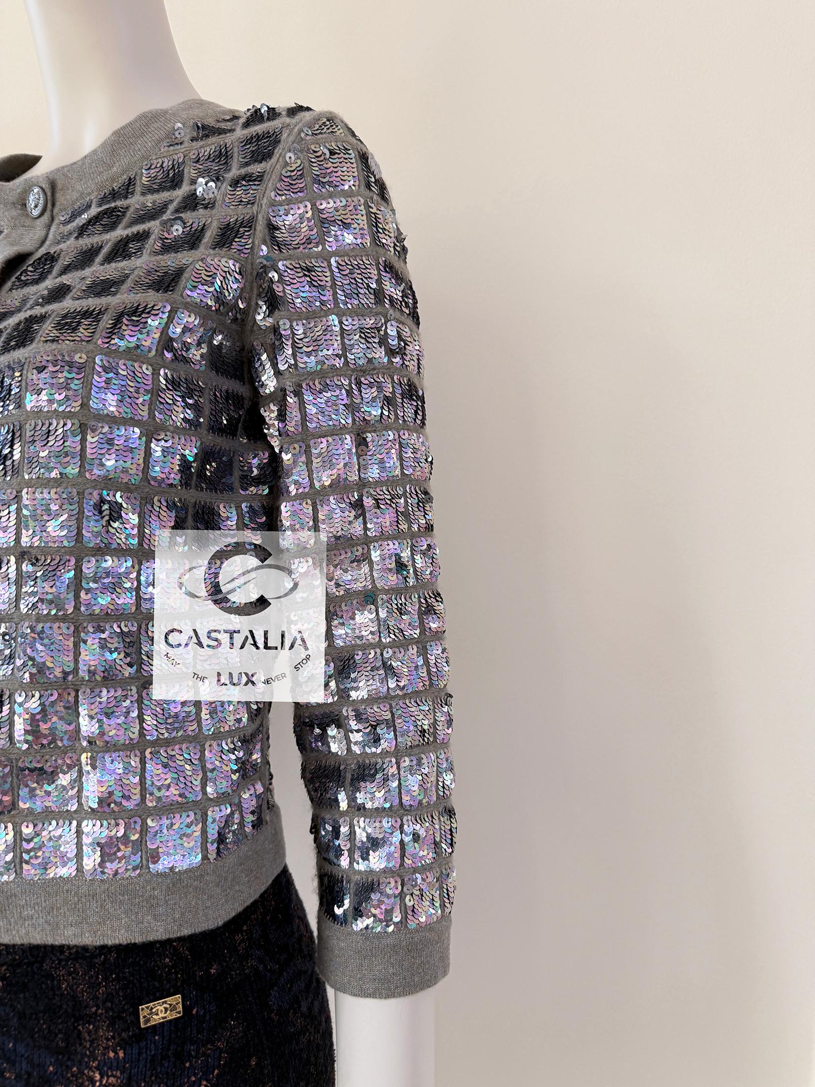 Chanel New Anna Wintour Style Sequin Cashmere Jacket 46 FR For Sale 10