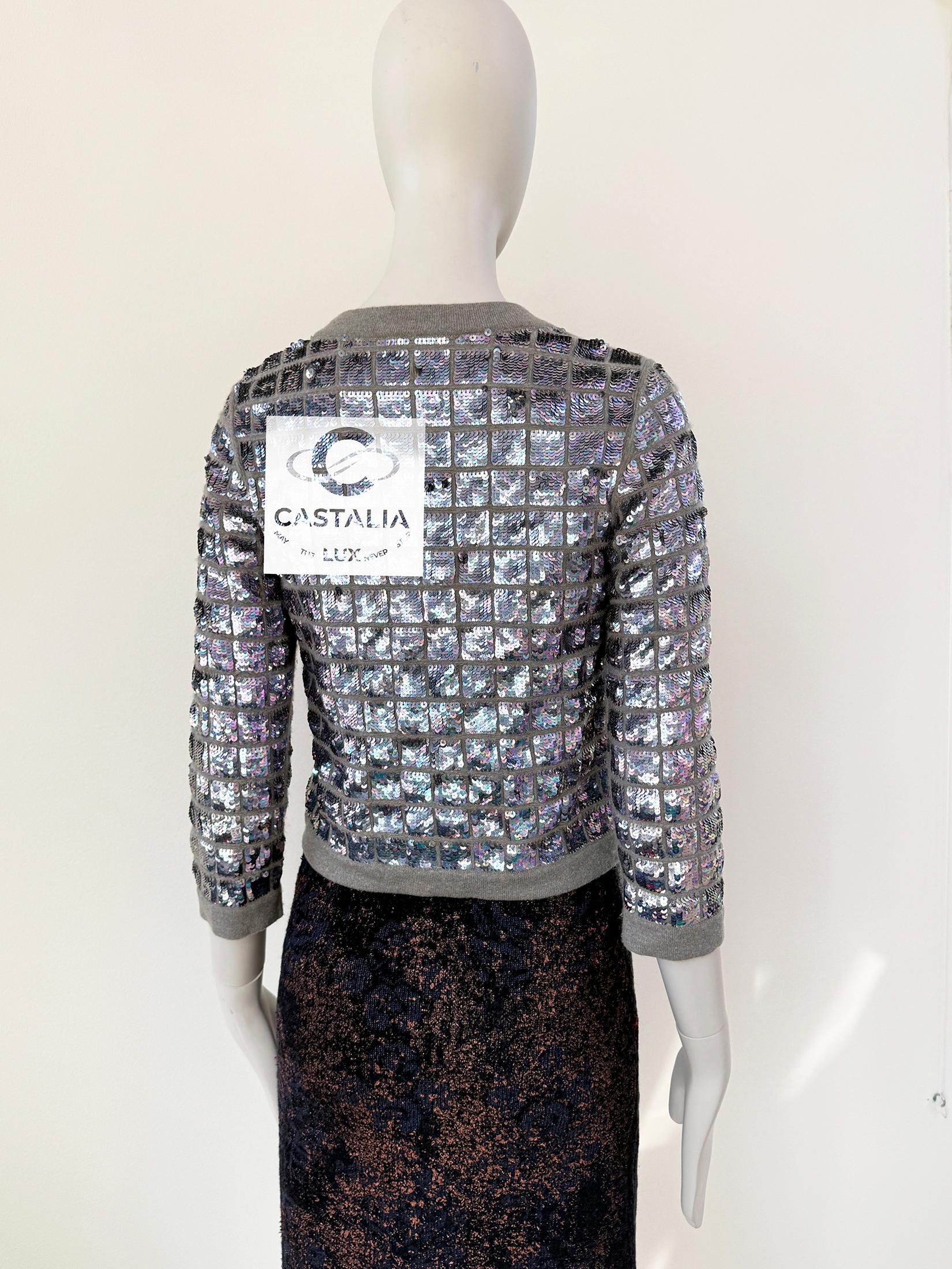 Chanel New Anna Wintour Style Sequin Cashmere Jacket 46 FR For Sale 11