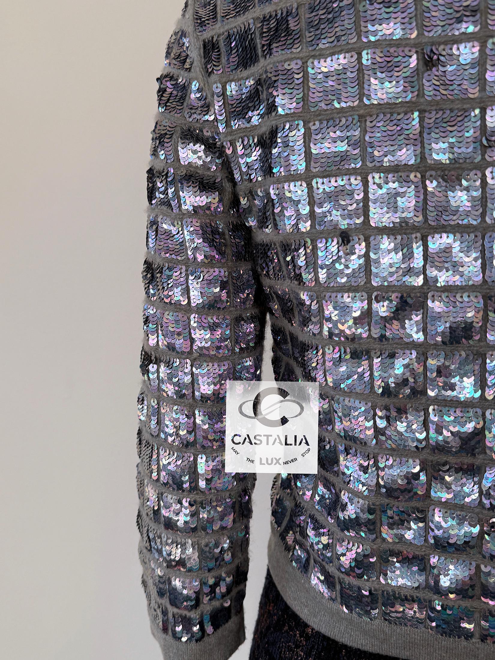 Chanel New Anna Wintour Style Sequin Cashmere Jacket 46 FR For Sale 12