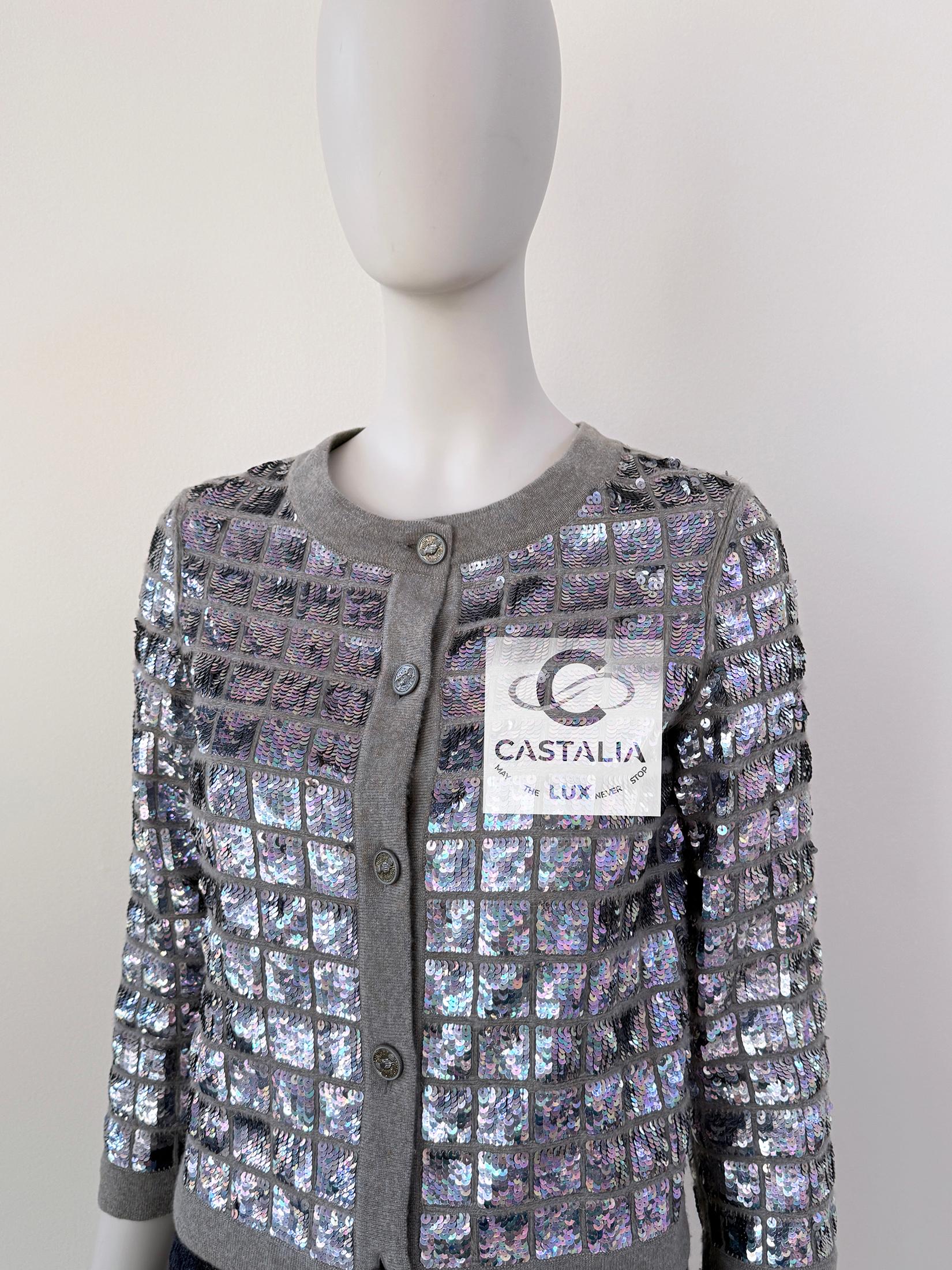Chanel New Anna Wintour Style Sequin Cashmere Jacket 46 FR For Sale 2