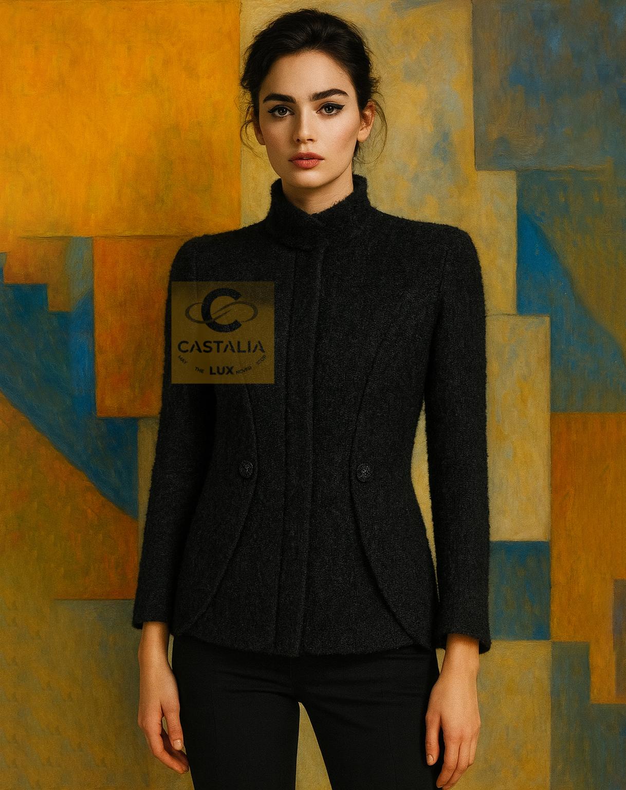 Noir Chanel New Architectural Black Boucle Tweed Jacket 40 FR en vente
