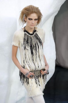 CHANEL New ARCTIC Collection Iconic Fringed Tweed Dress 34 FR