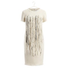 CHANEL New ARCTIC Collection Iconic Fringed Tweed Dress 34 FR